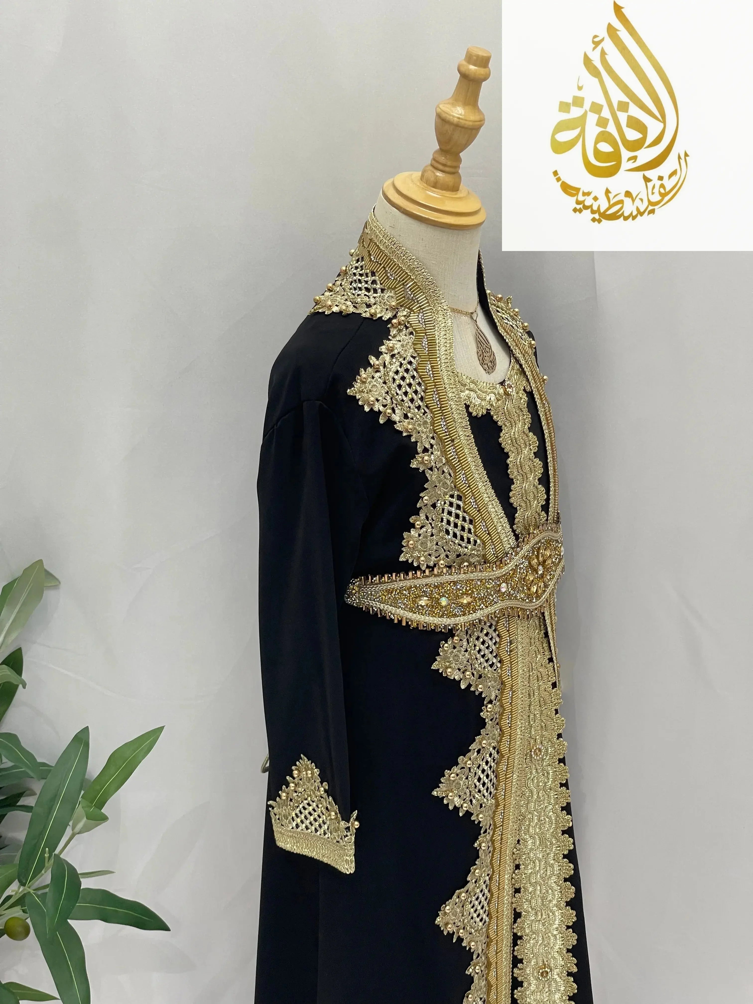 Palestinian Elegance Princess Sema Girls Luxury Kaftan black dress with gold embroidery and intricate detailing