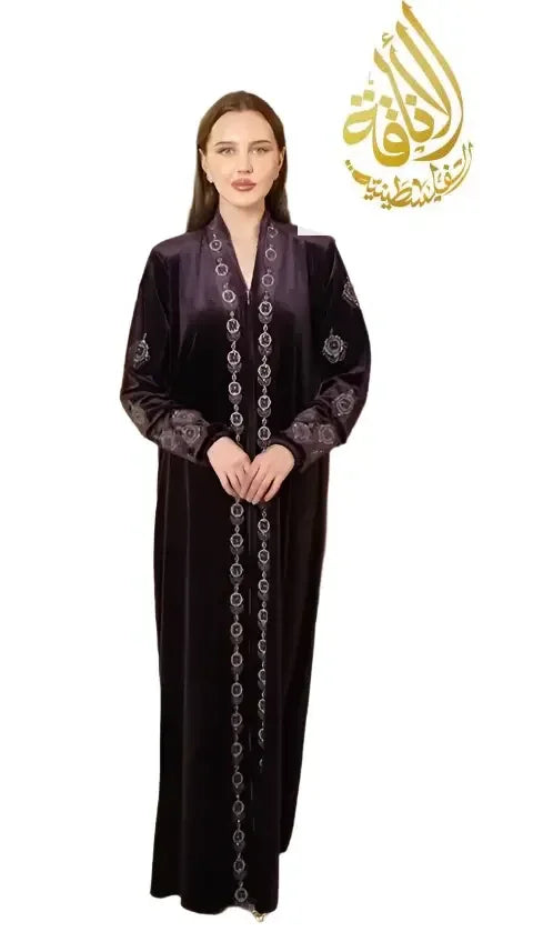 Purple Embroidered Velvet Abaya - Women's Luxurious and Elegant Fashion Palestinian Elegance