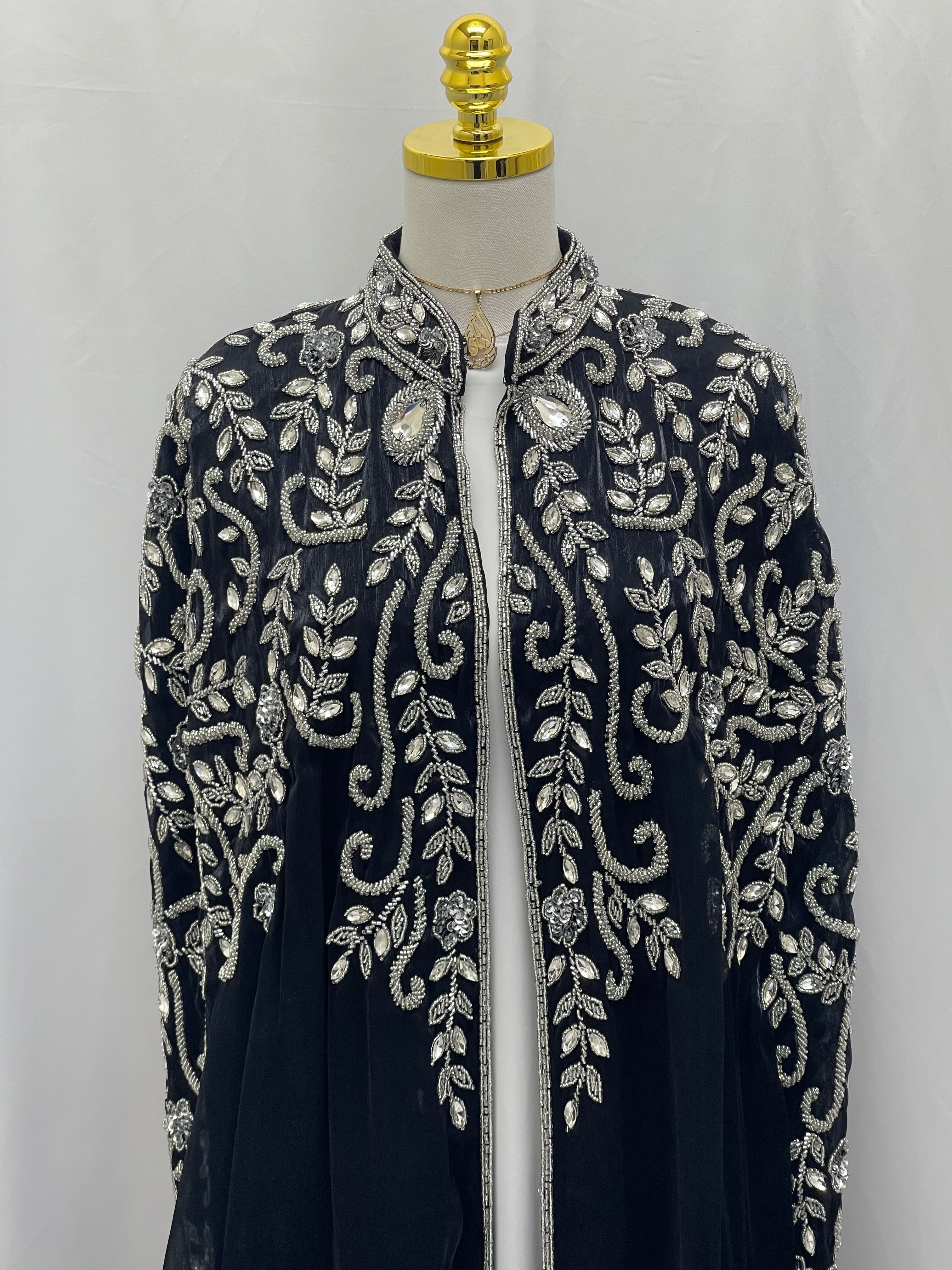Rafah Luxury Regal Embellished Cape-Black - Palestinian Elegance