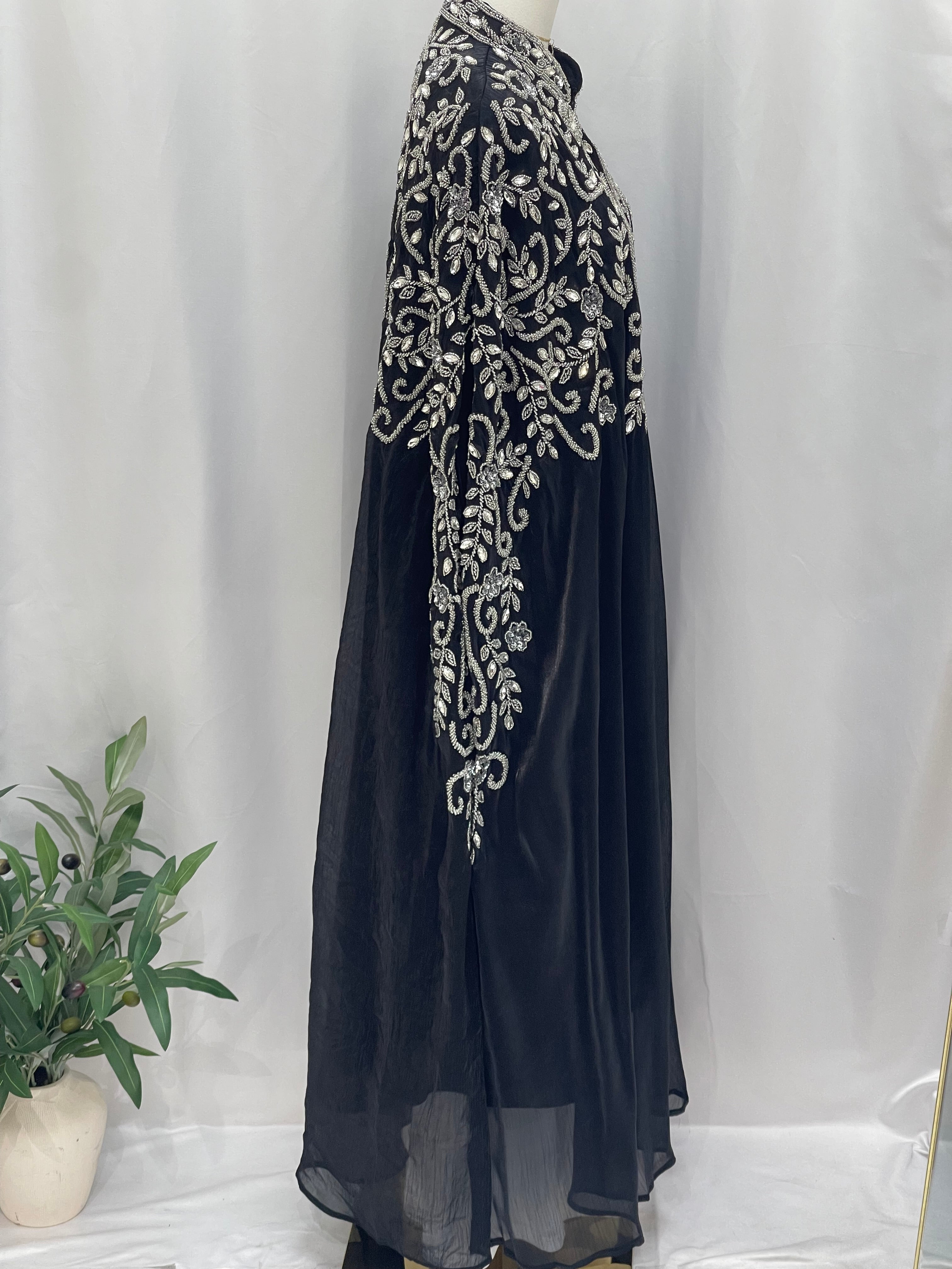 Rafah Luxury Regal Embellished Cape-Black - Palestinian Elegance