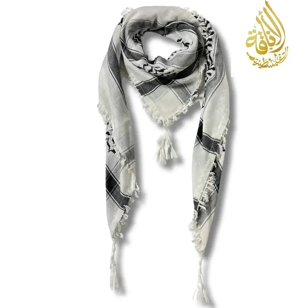 Palestinian Elegance black and white traditional scarf in bundle with red kuffiyeh handbag