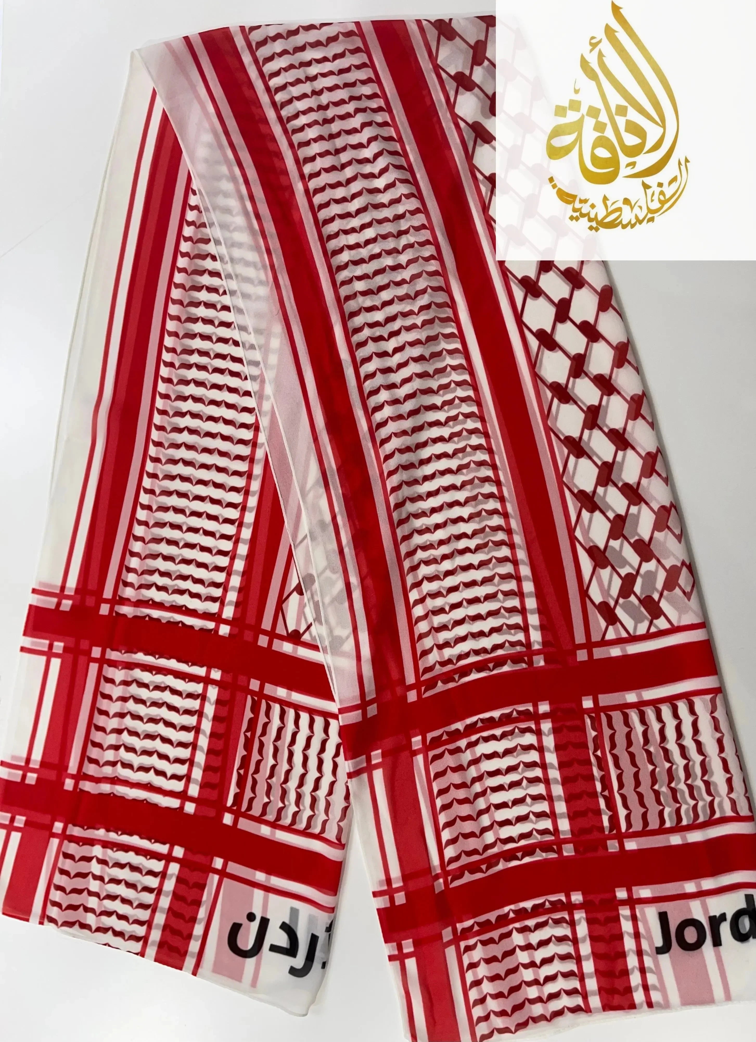 Red Kuffiyeh Print Chiffon Hijab with Jordan - High Quality Palestinian Elegance