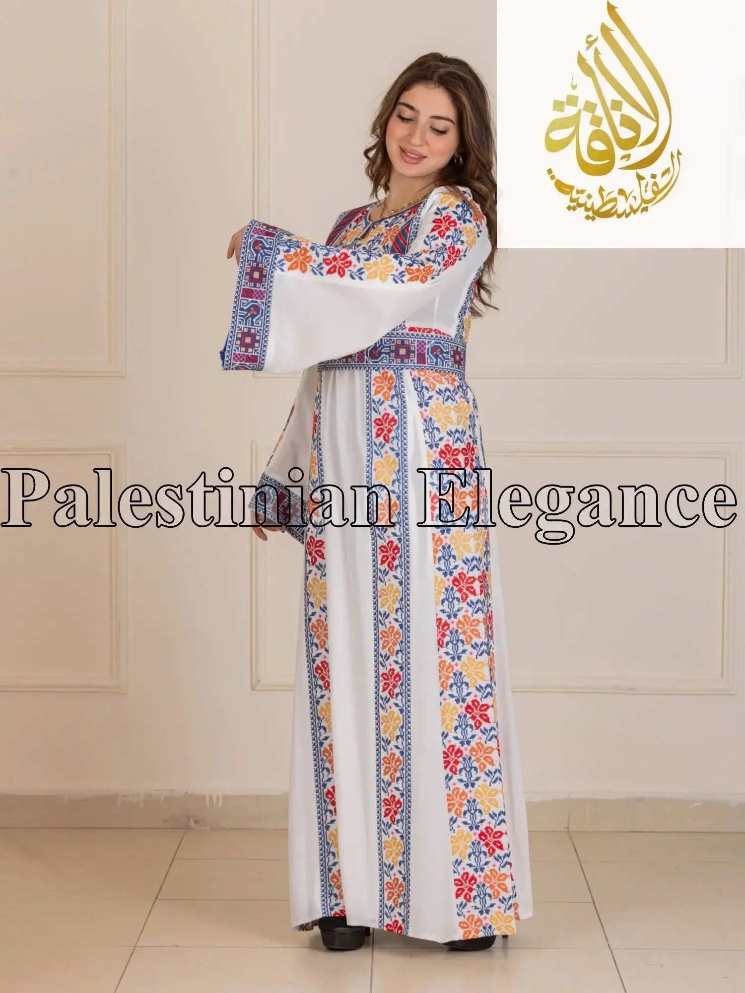 Roses Embroidered Thoub | Elegant Palestinian Dress - Palestinian Elegance
