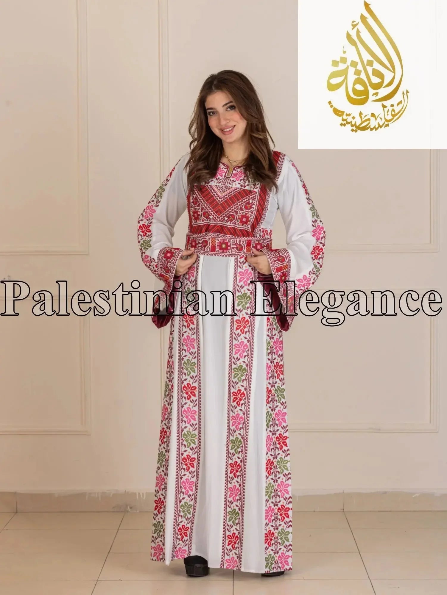 Roses Embroidered Thoub | Elegant Palestinian Dress - Palestinian Elegance
