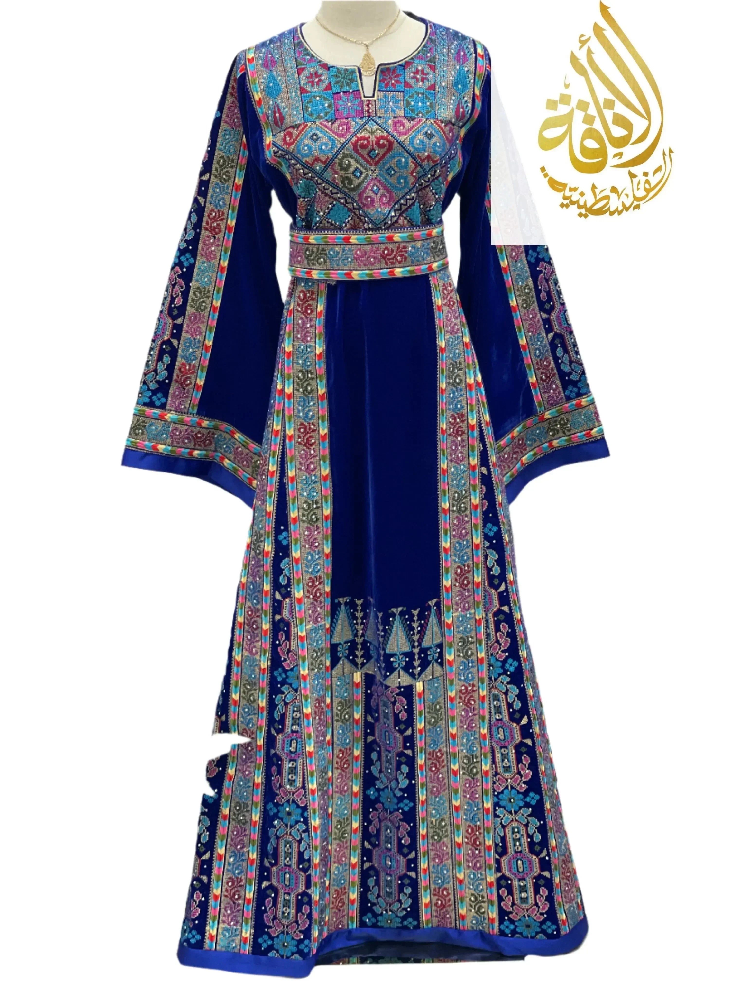 Royal Blue Embroidered Velvet Palestinian Elegance