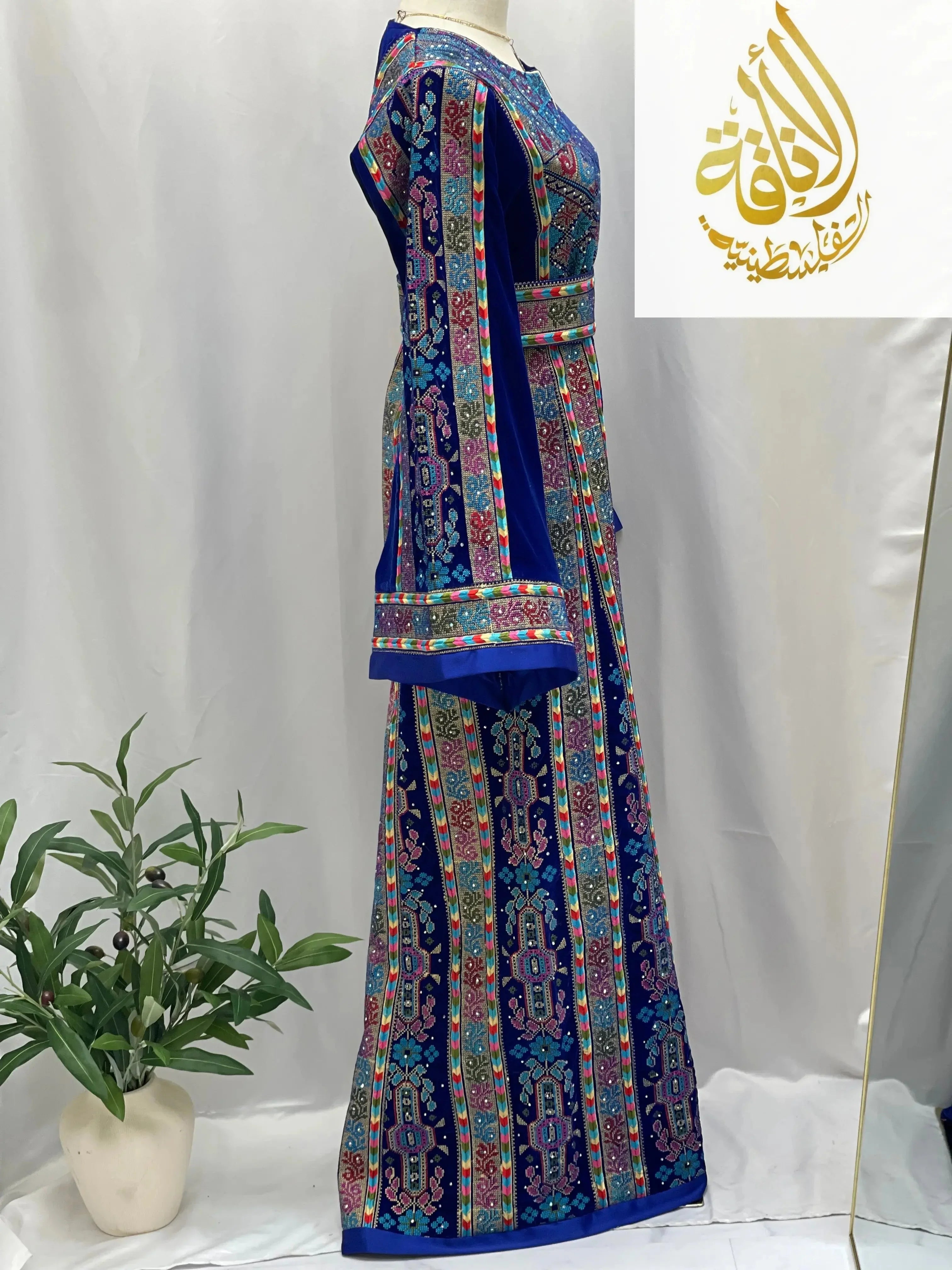 Royal Blue Embroidered Velvet Palestinian Elegance