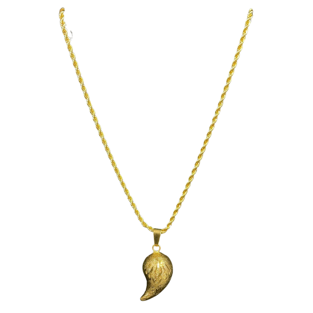 Palestinian Elegance imitated gold necklace featuring an almond shape gold pendant with intricate detailing