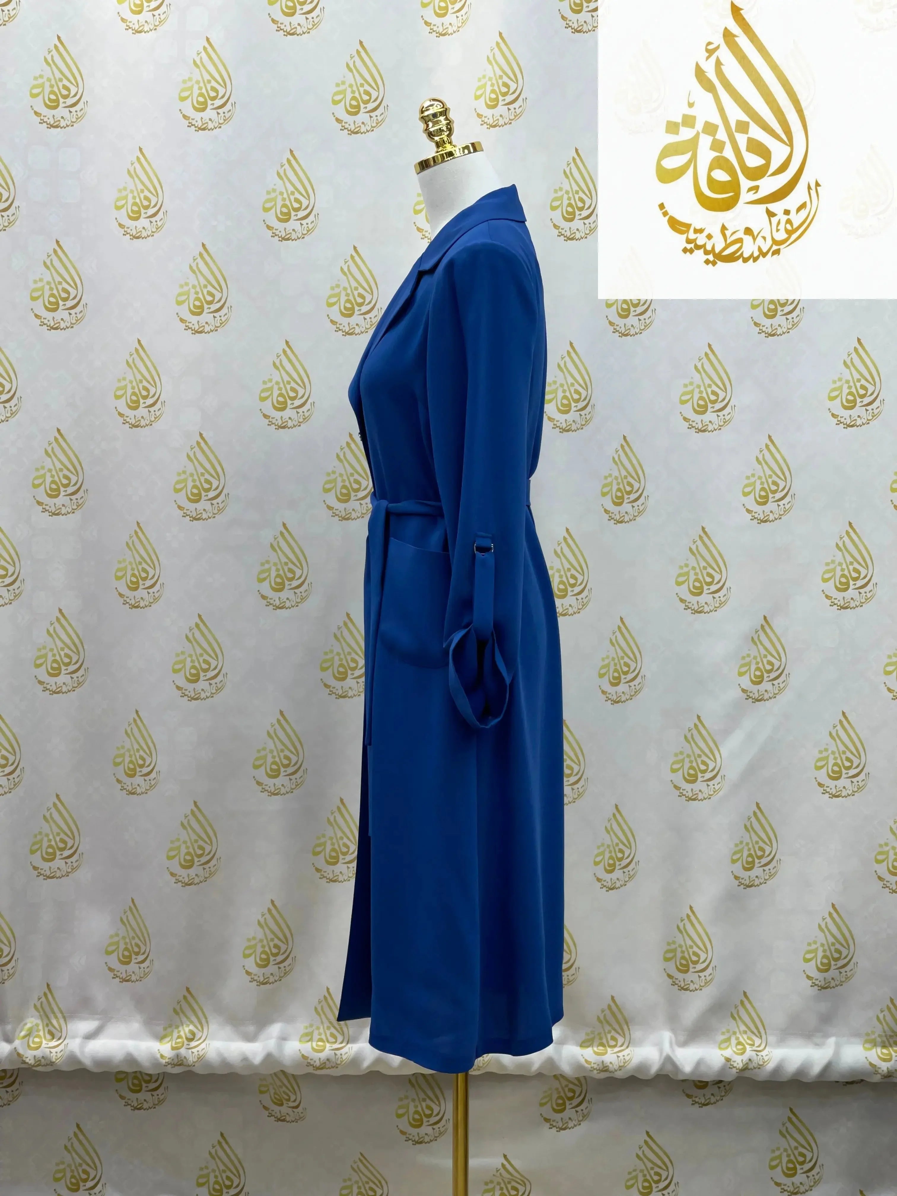Sophisticated Elegance: Long Modest Light Trench Blazer Palestinian Elegance