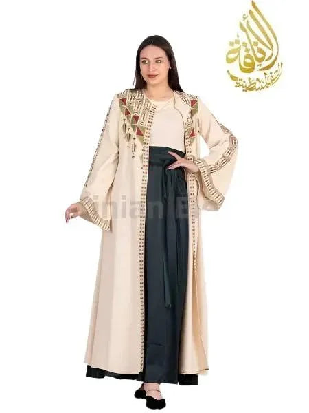 Sumayyah Embroidered Dress Set | Elegant Modest Cardigan Outfit - Palestinian Elegance