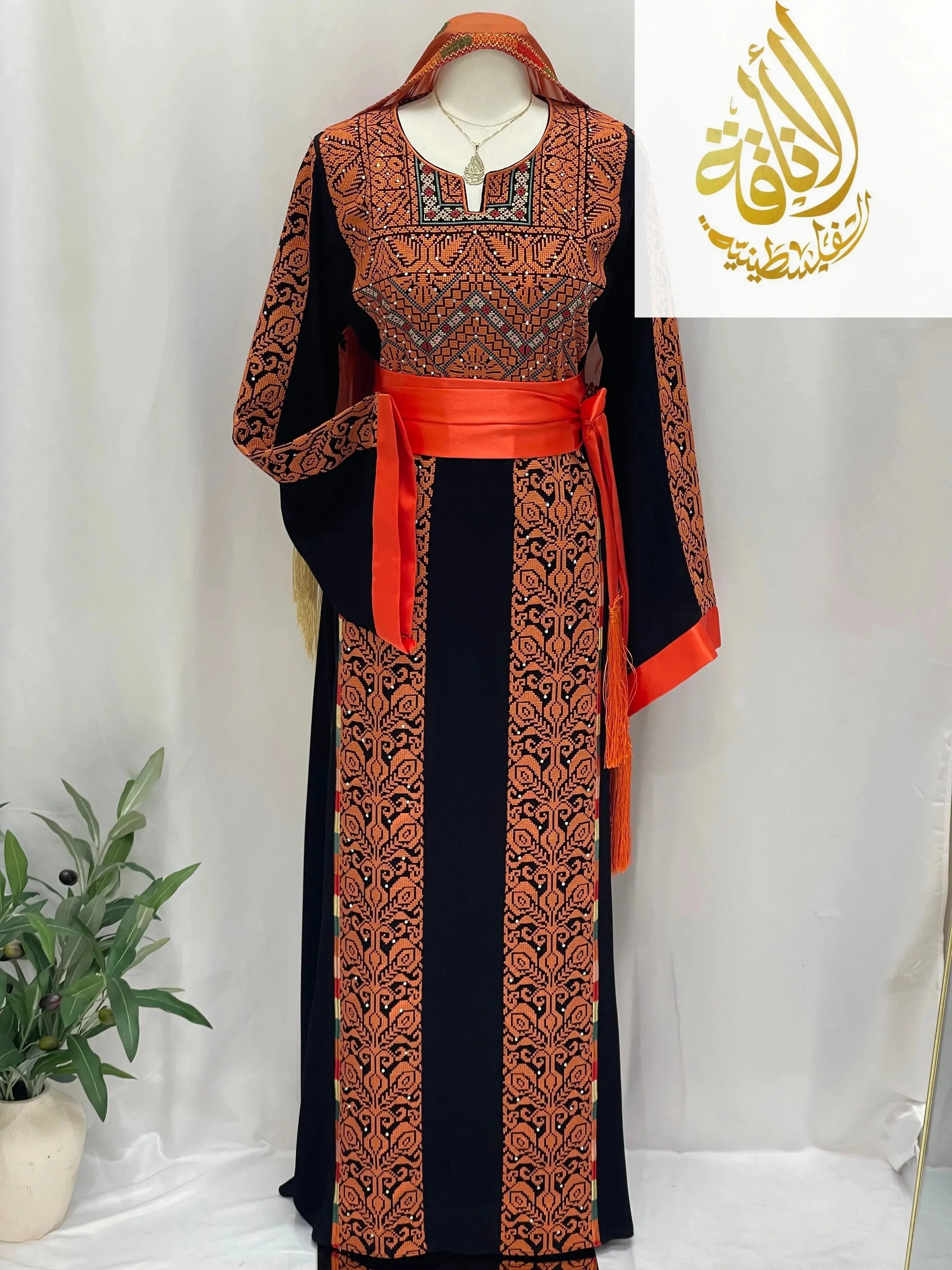 Sunset Ember Embroidered Thoub – Traditional Silhouette, Modern Elegance - Palestinian Elegance