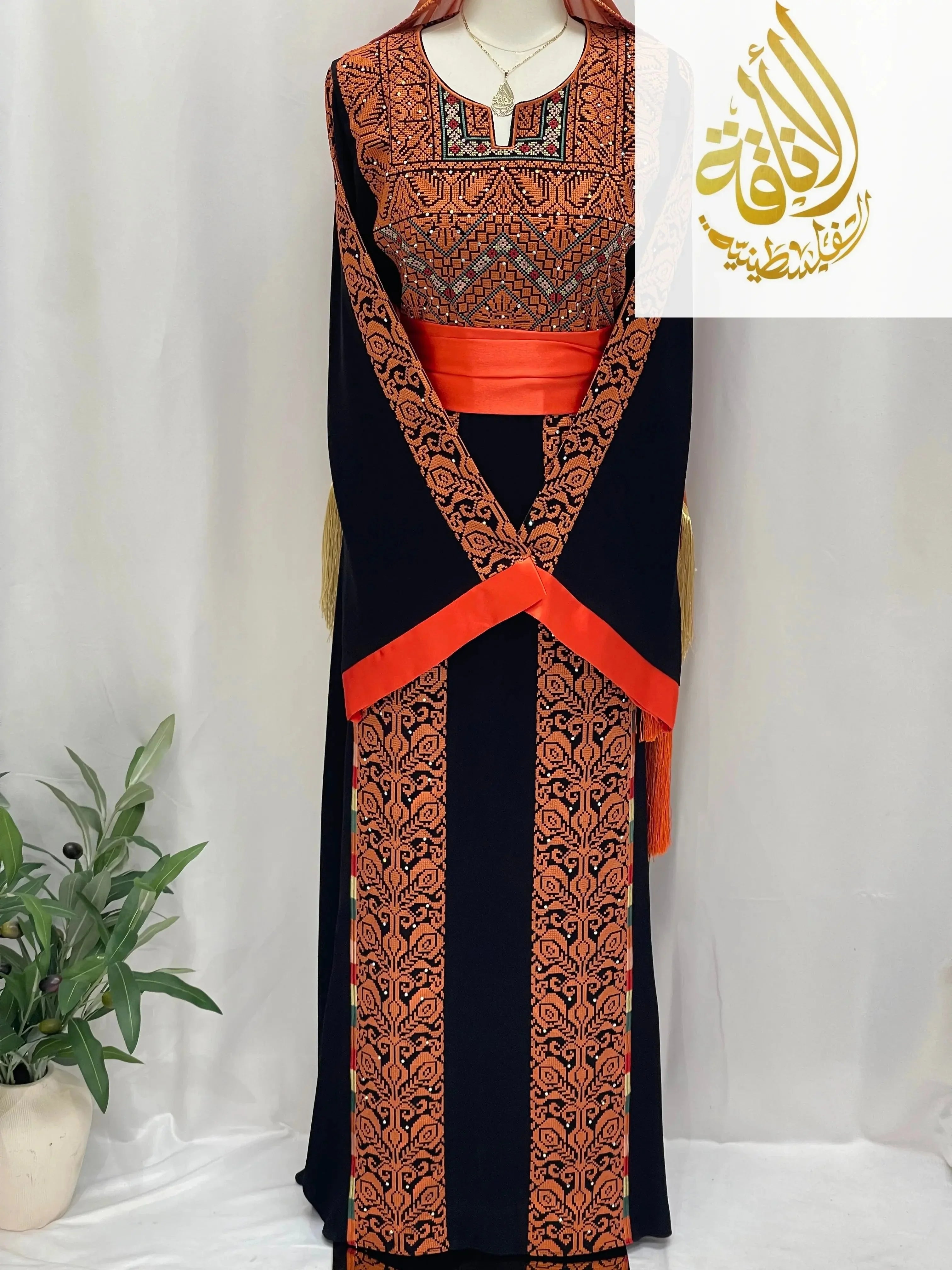 Sunset Ember Embroidered Thoub – Traditional Silhouette, Modern Elegance - Palestinian Elegance