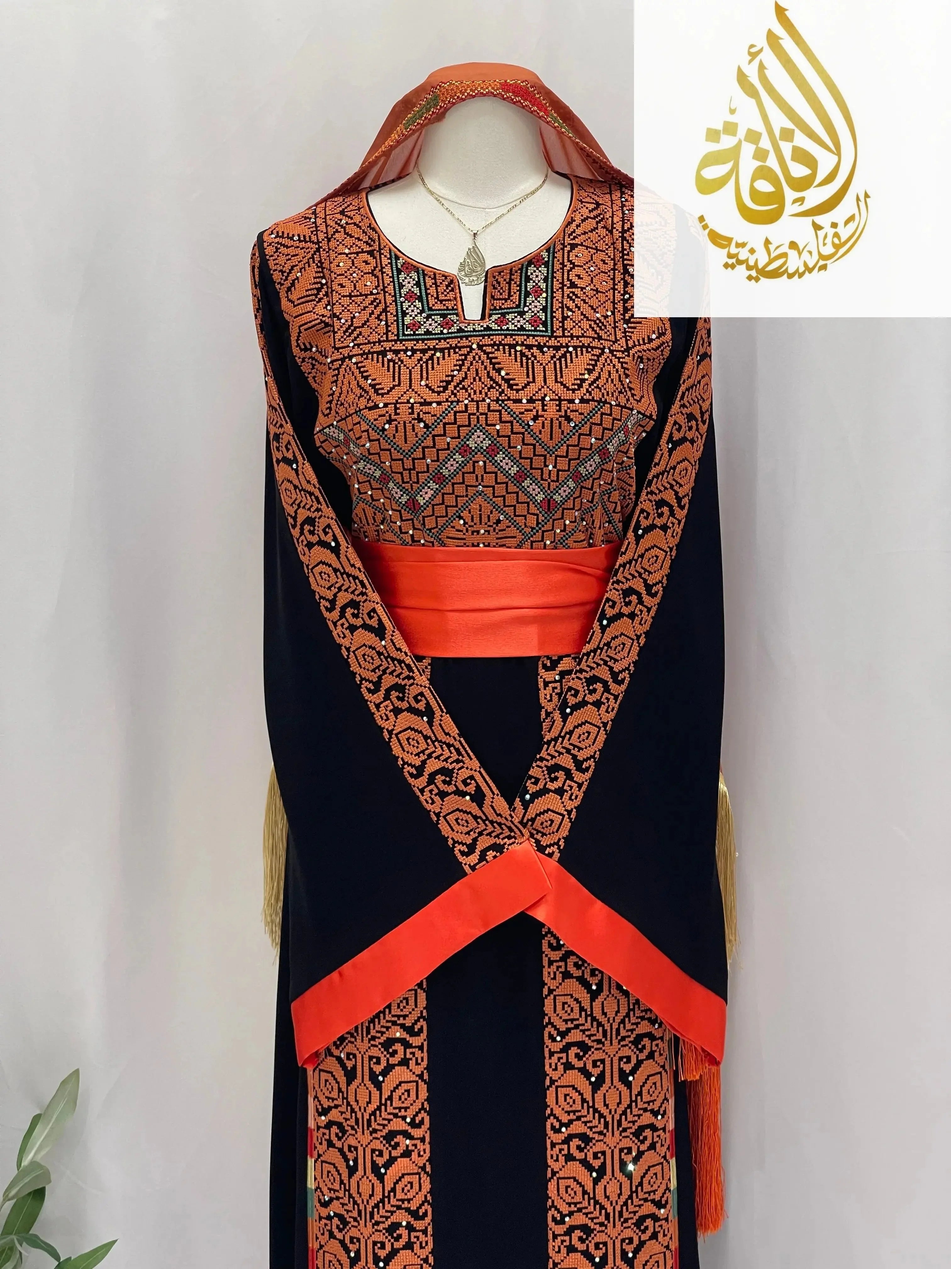 Sunset Ember Embroidered Thoub – Traditional Silhouette, Modern Elegance - Palestinian Elegance