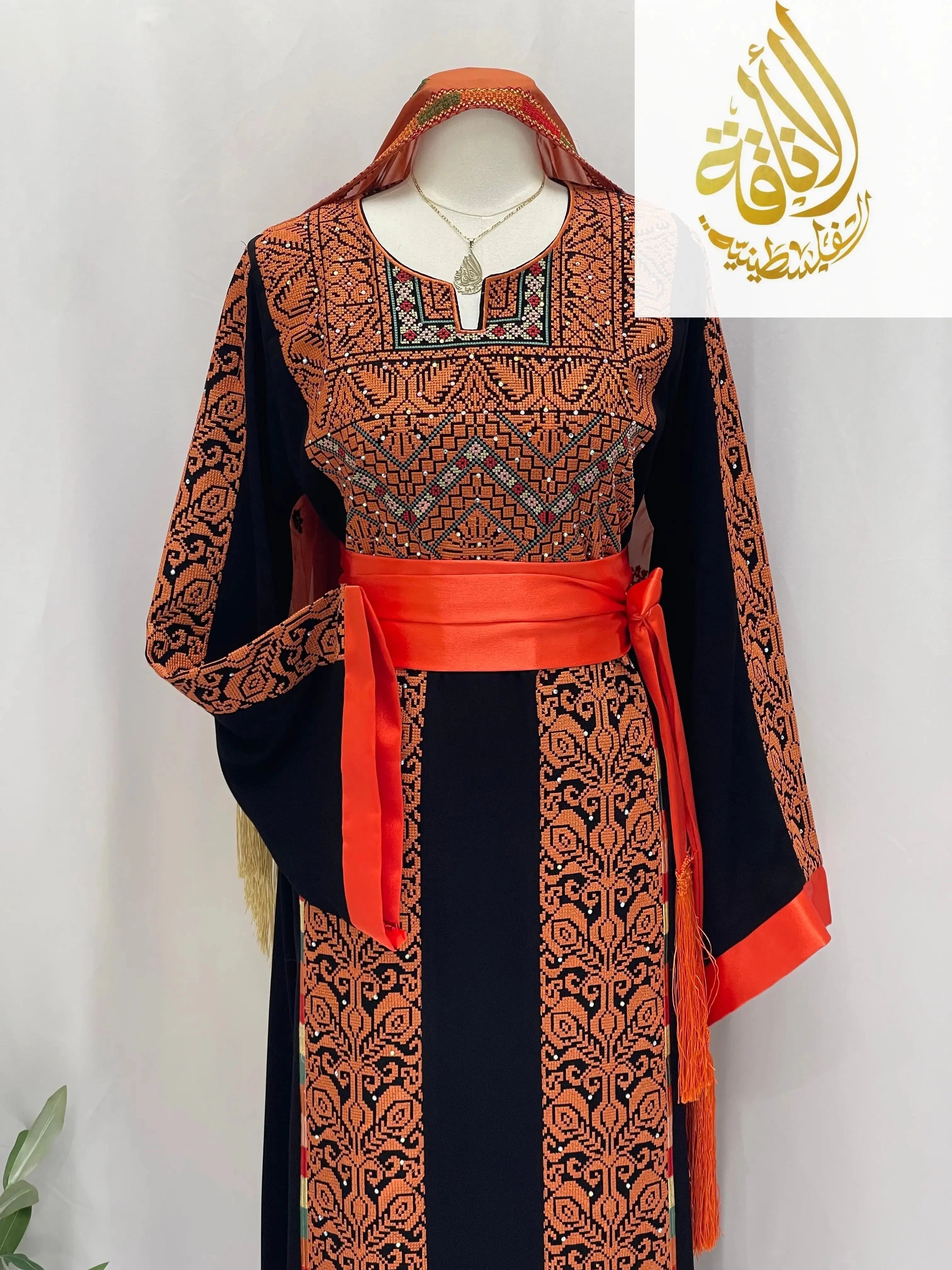 Sunset Ember Embroidered Thoub – Traditional Silhouette, Modern Elegance - Palestinian Elegance