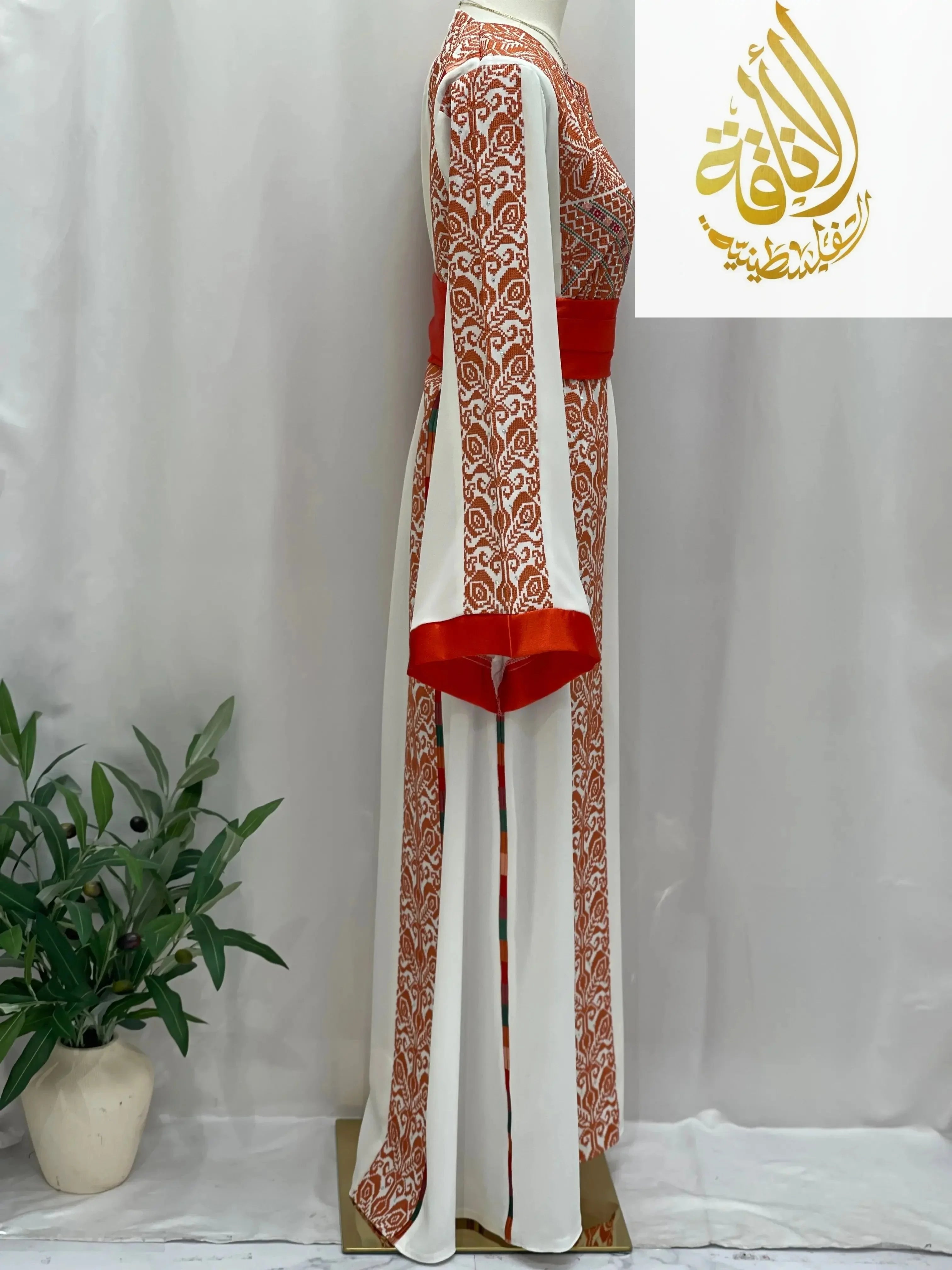 Sunset Ember Embroidered Thoub – Traditional Silhouette, Modern Elegance - Palestinian Elegance