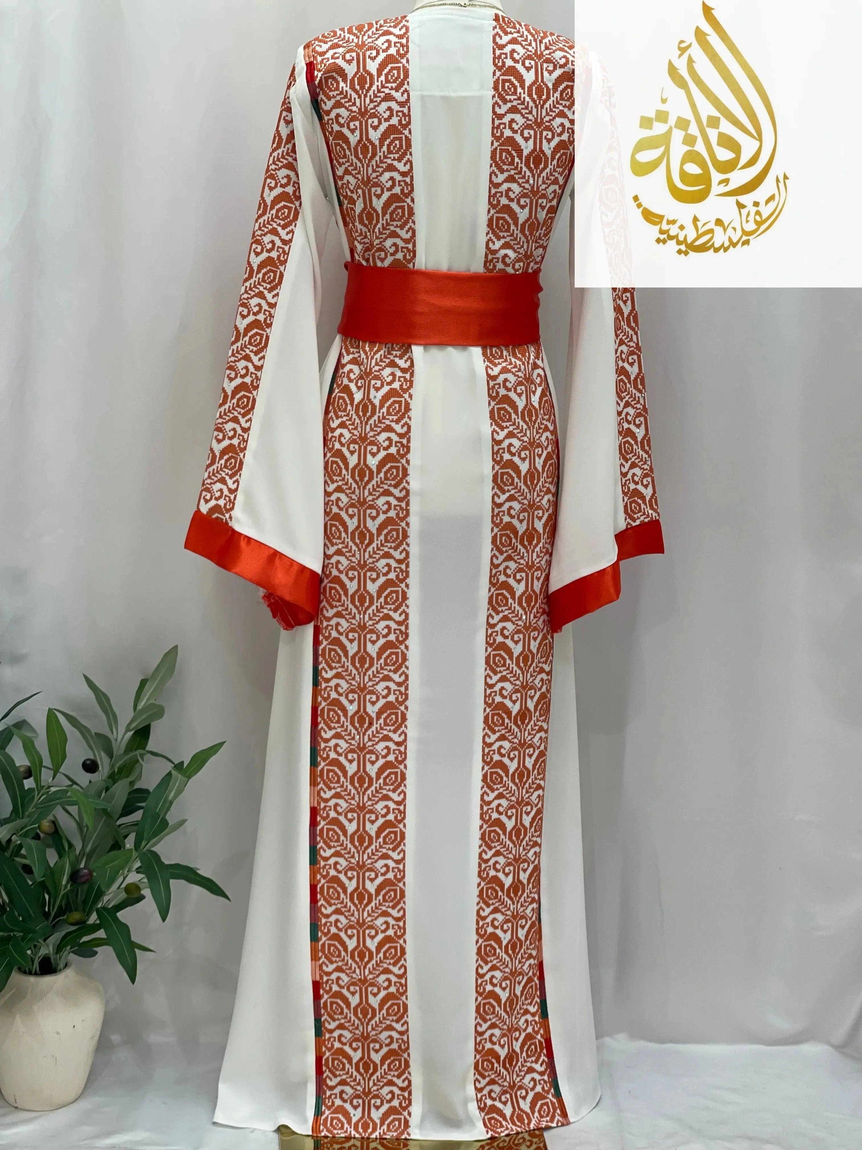 Sunset Ember Embroidered Thoub – Traditional Silhouette, Modern Elegance - Palestinian Elegance