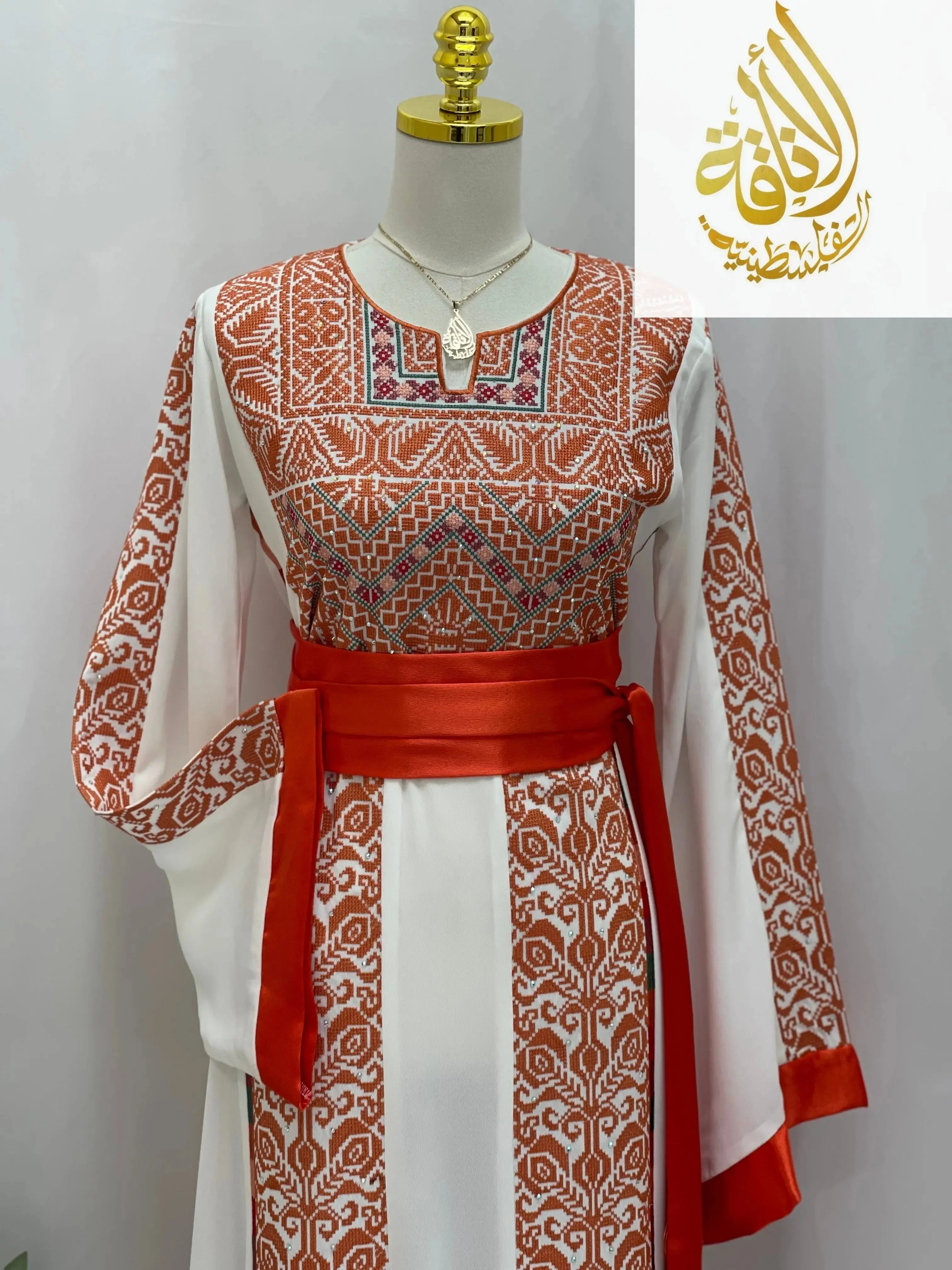 Sunset Ember Embroidered Thoub – Traditional Silhouette, Modern Elegance - Palestinian Elegance