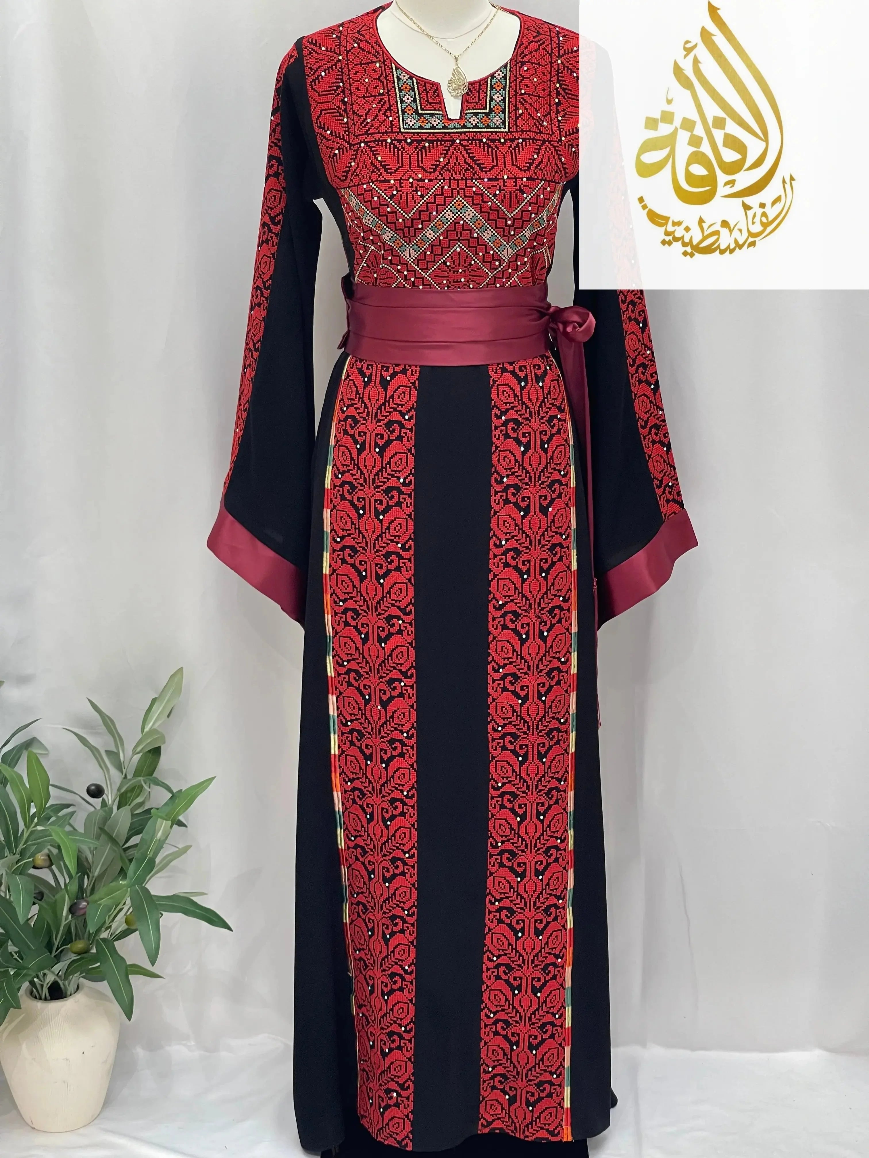Sunset Ember Embroidered Thoub – Traditional Silhouette, Modern Elegance - Palestinian Elegance