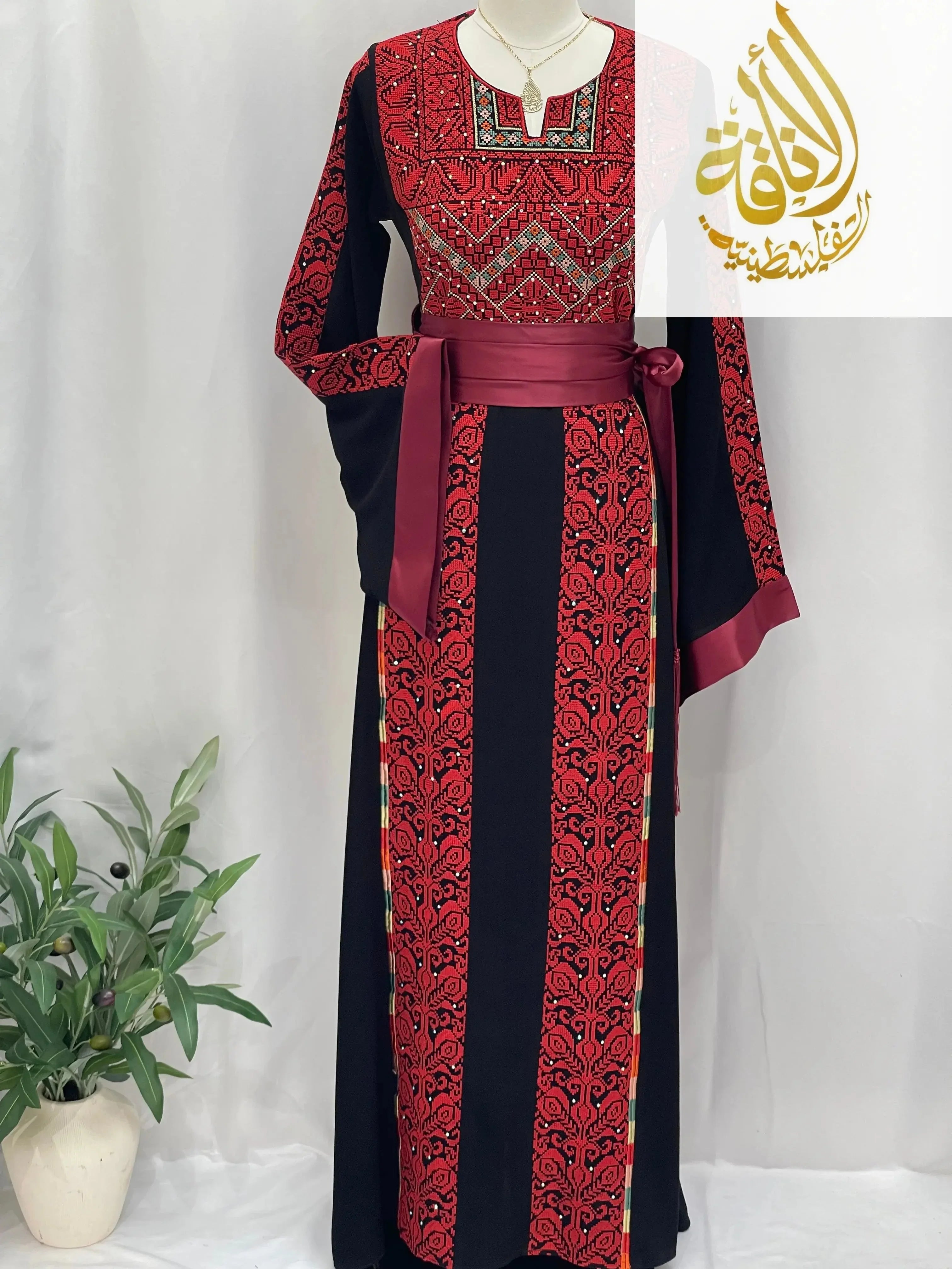 Sunset Ember Embroidered Thoub – Traditional Silhouette, Modern Elegance - Palestinian Elegance