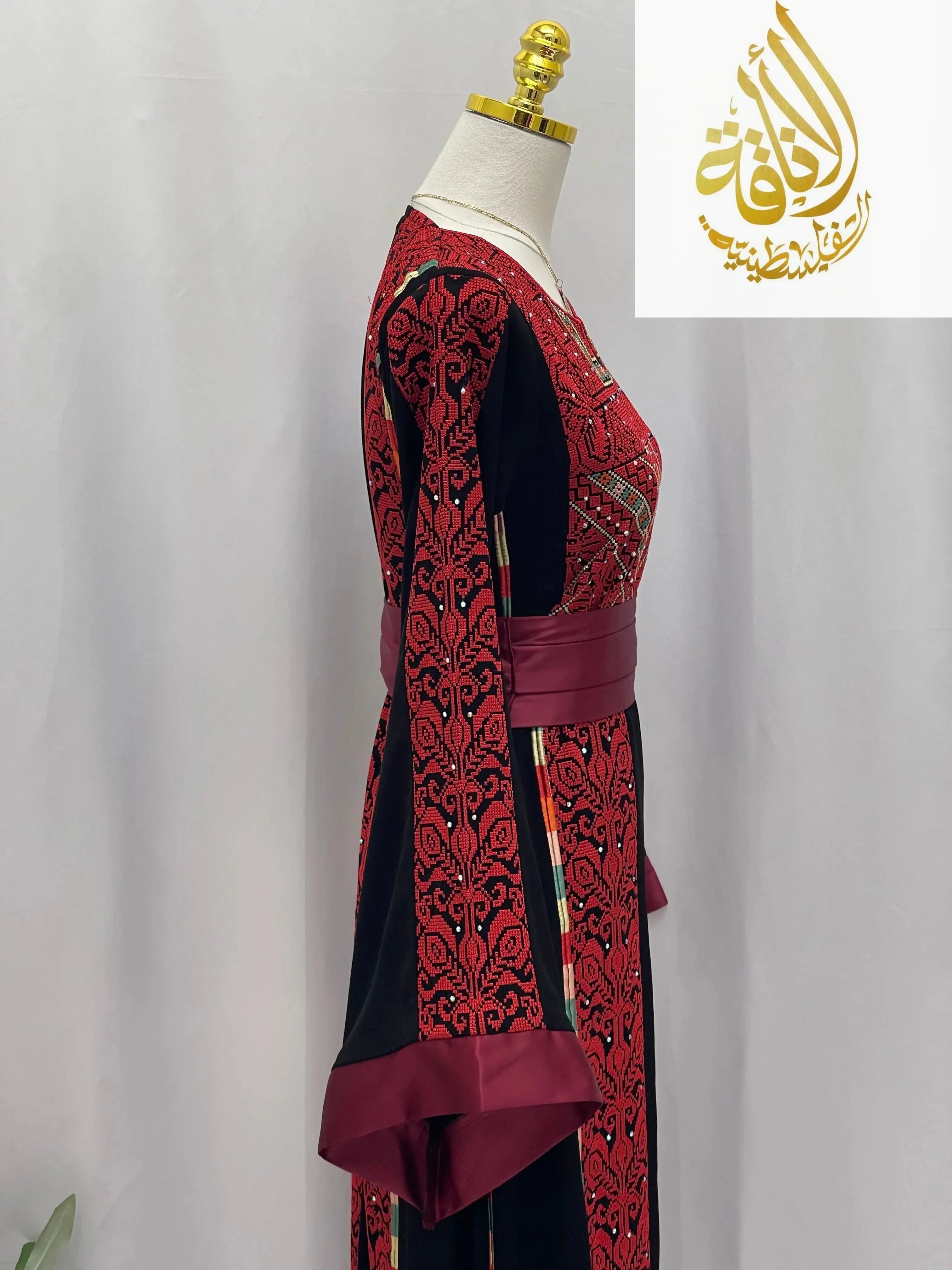 Sunset Ember Embroidered Thoub – Traditional Silhouette, Modern Elegance - Palestinian Elegance