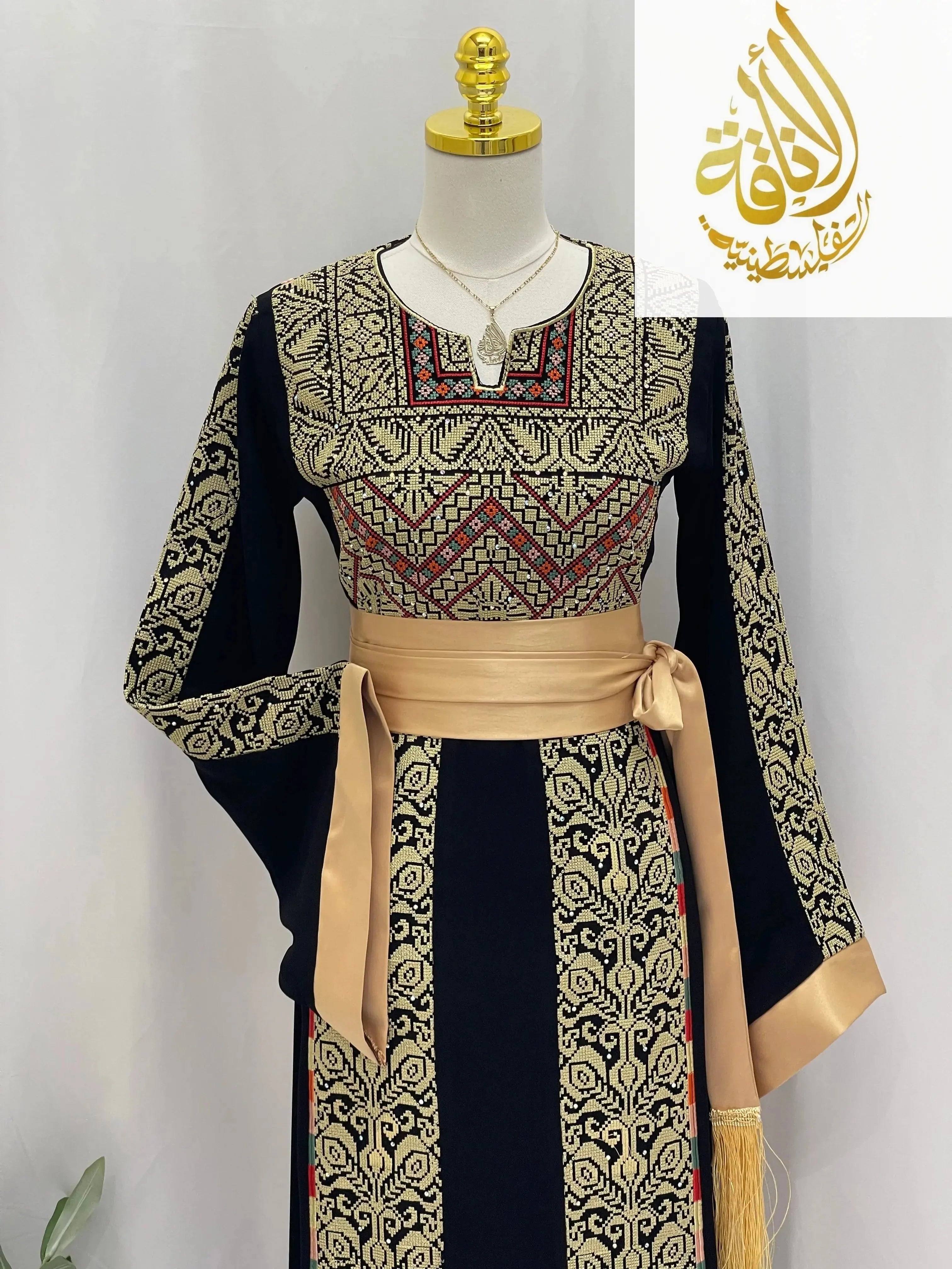 Sunset Ember Embroidered Thoub – Traditional Silhouette, Modern Elegance - Palestinian Elegance