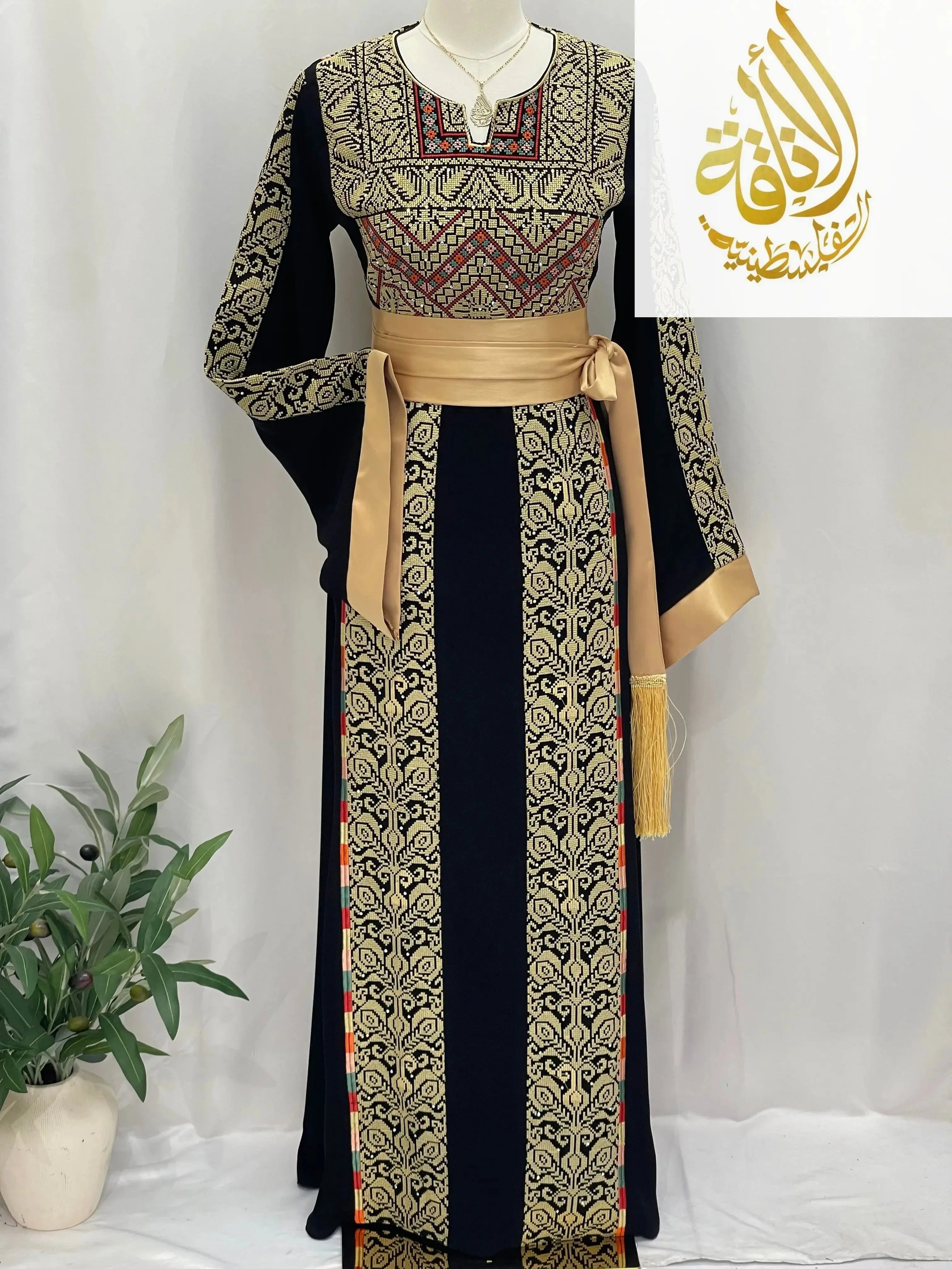 Sunset Ember Embroidered Thoub – Traditional Silhouette, Modern Elegance - Palestinian Elegance