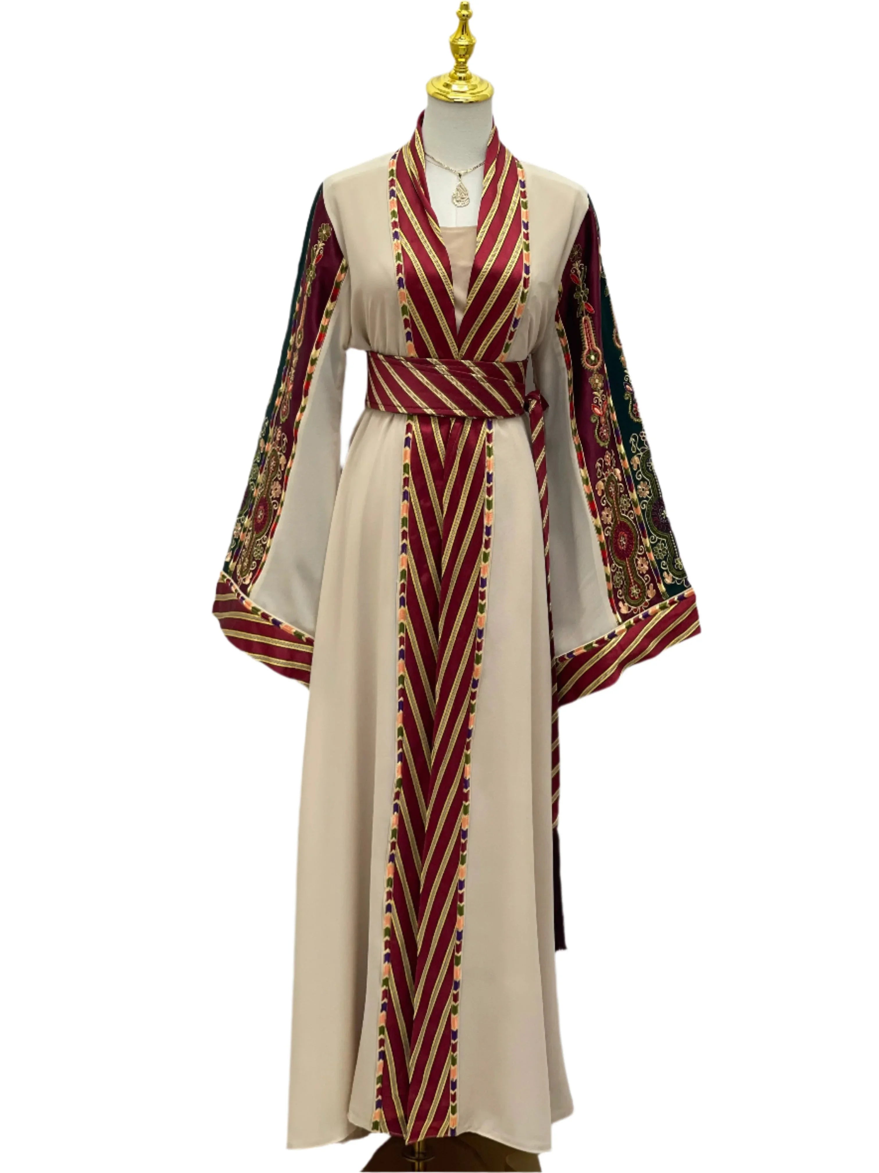 Suzan Kashmir Embroidered Open Abaya - Elegance & Versatility - Palestinian Elegance