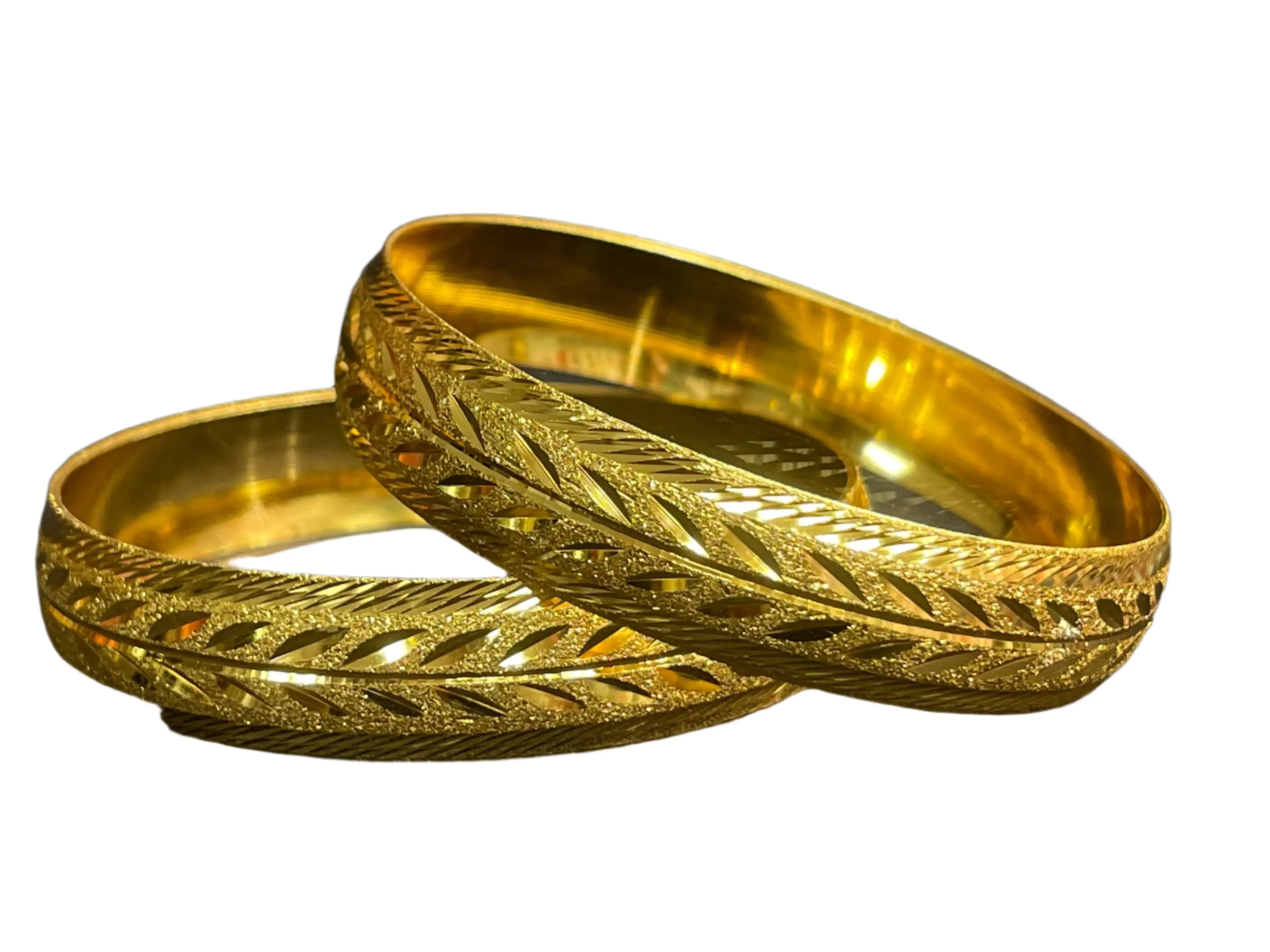 Leaf Bangles with traditional design in imitated gold featuring detailed etched leaf patterns