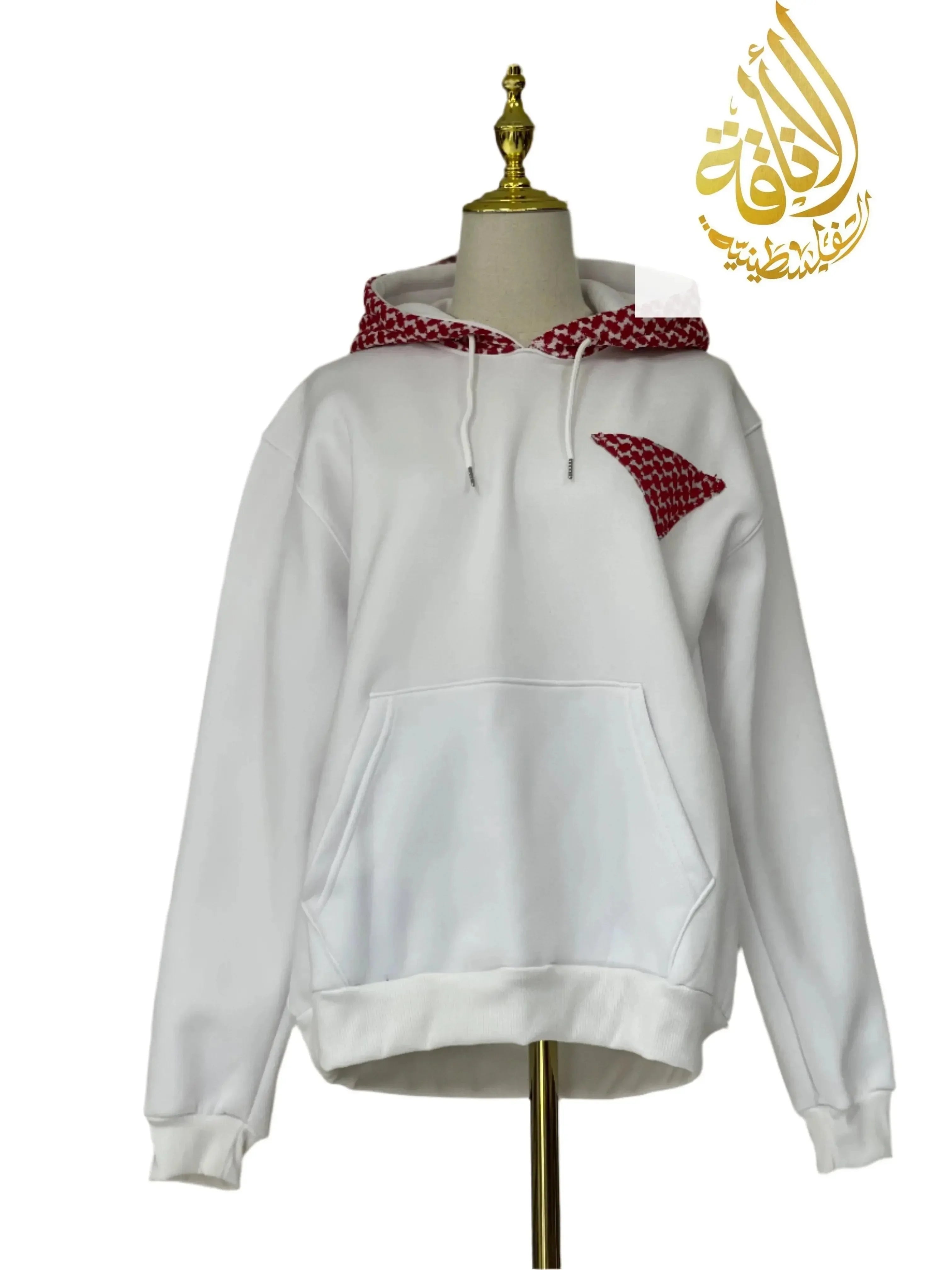 Unisex Palestinian Kufiyeh Print Pullover Hoodie - Bold Heritage Red Cultural Apparel Palestinian Elegance