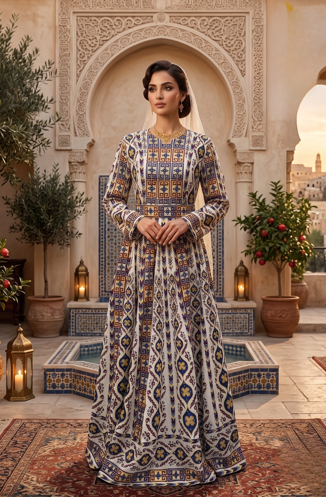 Thoub palestino bordado elegante