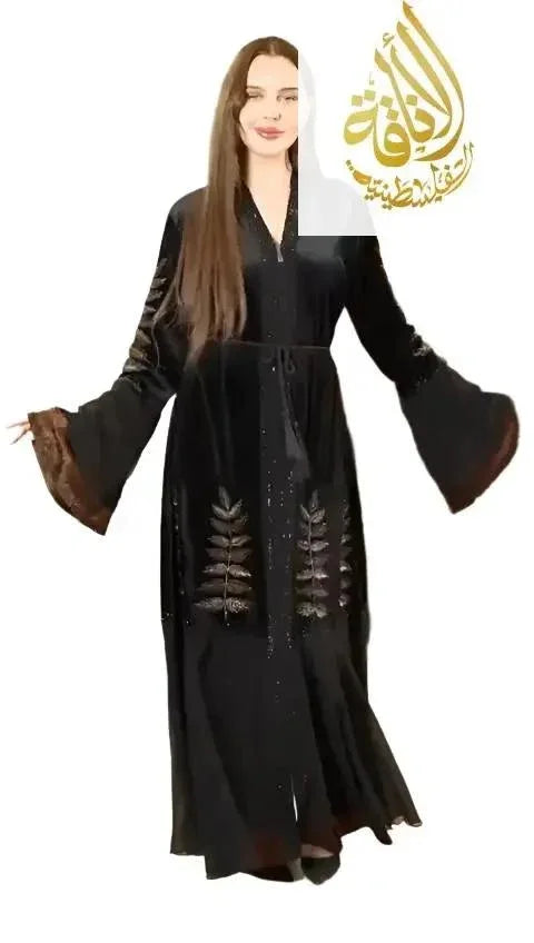 Velvet Fancy Abaya - Women's Elegant and Sophisticated Formal Wear