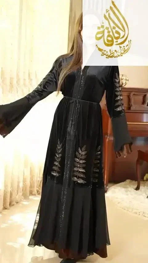 Velvet Fancy Abaya - Women's Elegant and Sophisticated Formal Wear Palestinian Elegance