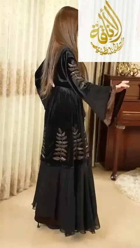 Velvet Fancy Abaya - Women's Elegant and Sophisticated Formal Wear Palestinian Elegance