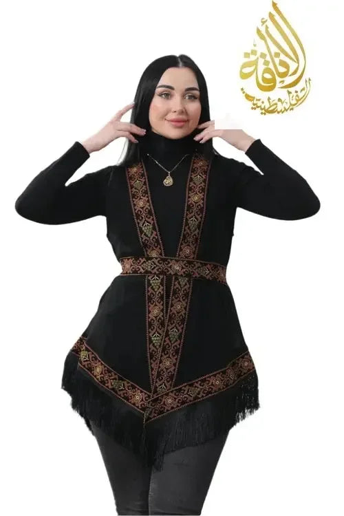 Elegant chiffon vest featuring traditional embroidered patterns.
