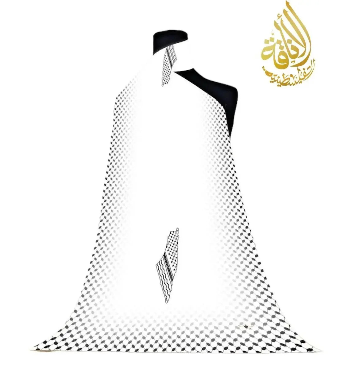 White Hijab with Outlined Kuffiyeh Design Palestinian Elegance