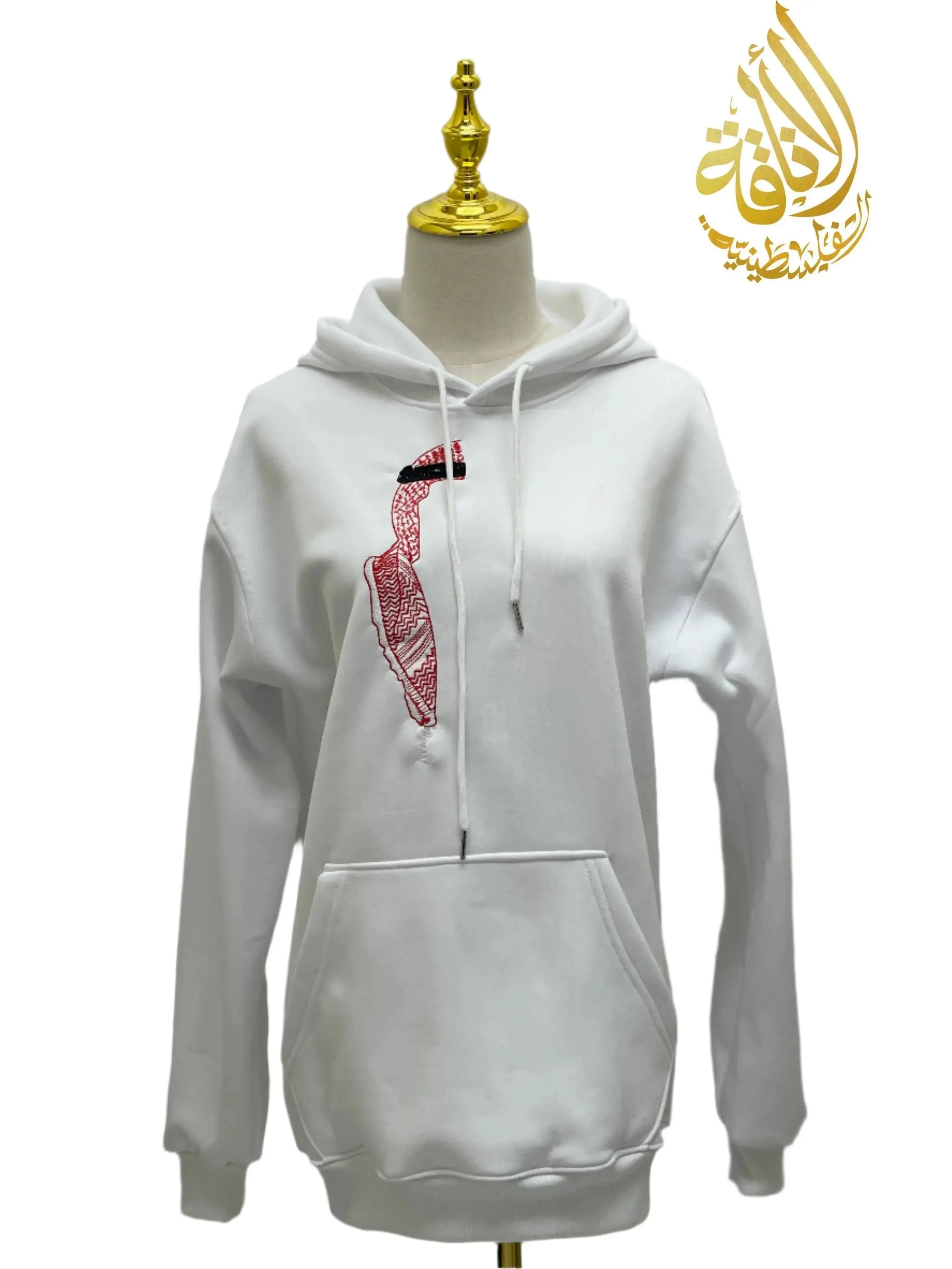 White Shmagh Hoodie with High-Quality Right-Side Embroidery Palestinian Elegance