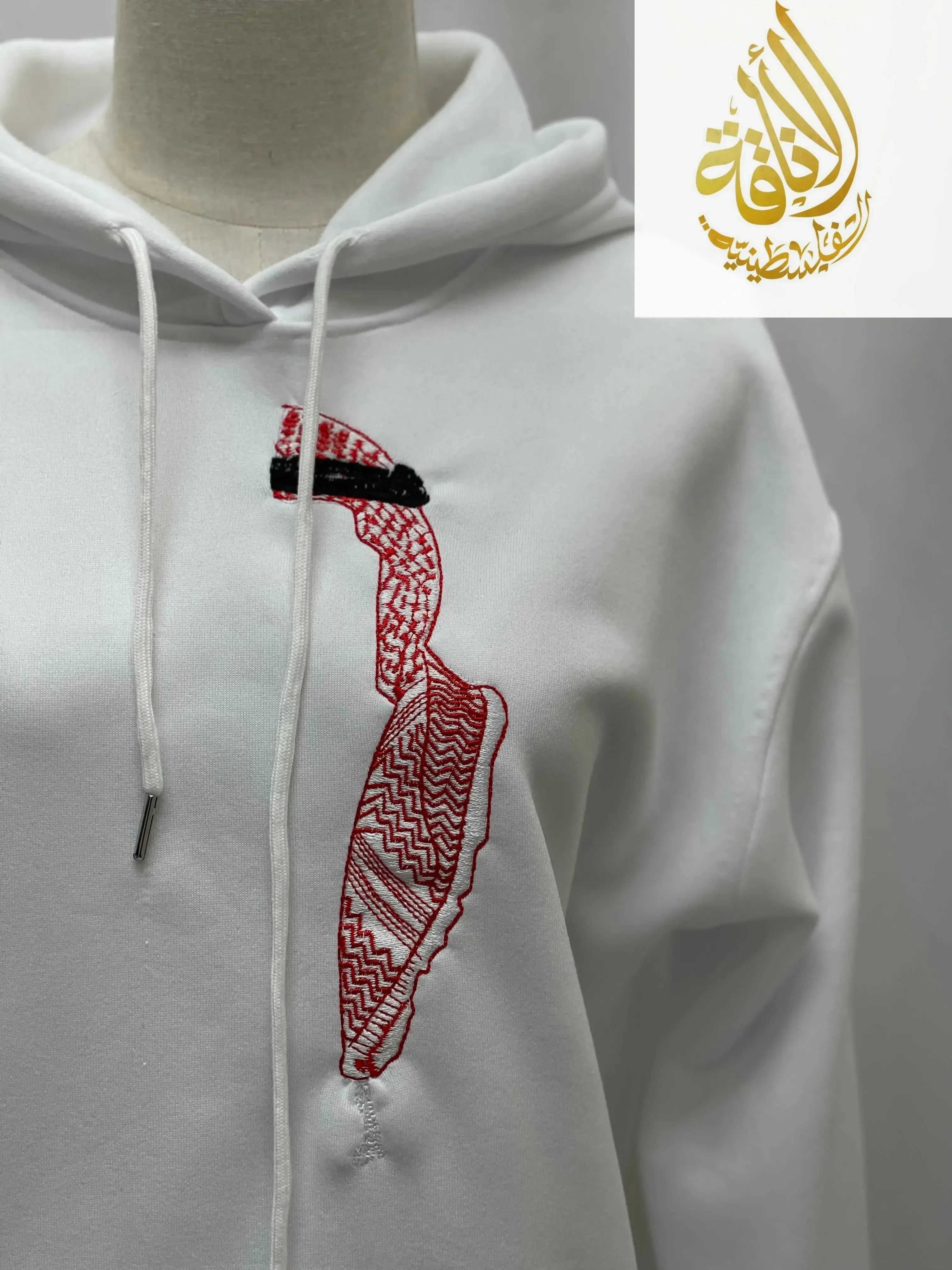 White Shmagh Hoodie with Left-Side Embroidery - High-Quality Design Palestinian Elegance