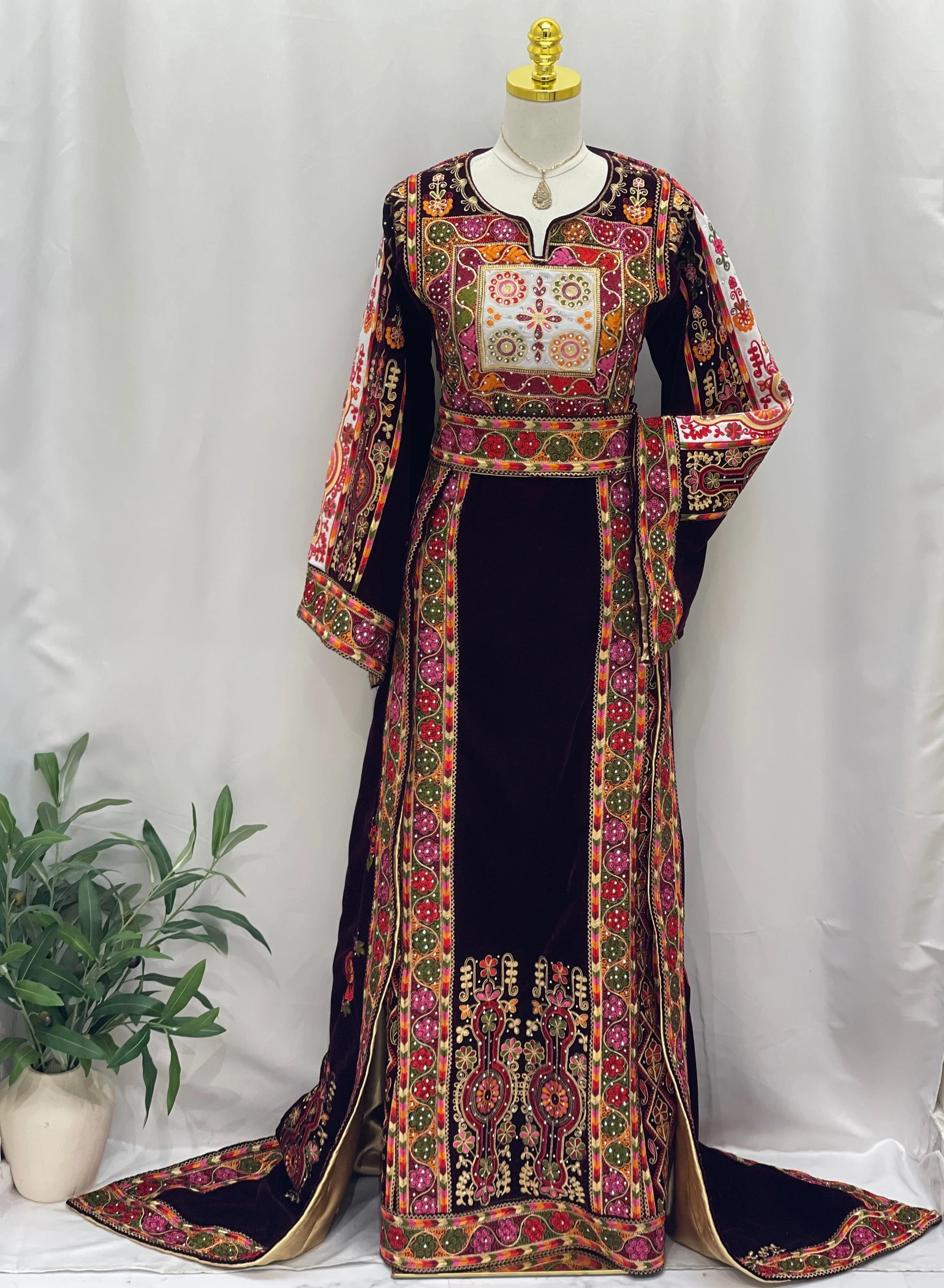 palestinian dress Manajil Samer Embroidered White Thobe Maxi Long Sleeves Kaftan Palestinian Embroidery you can compare the size to your own dress Embroidered Palestinian Maxi Dress: Traditional