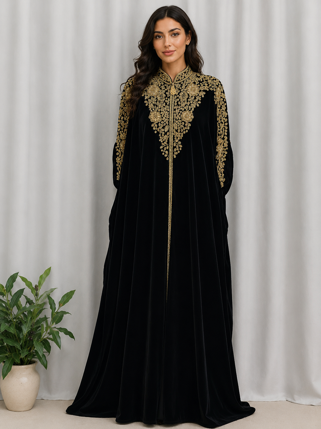 Luxury Black Blooming Embellished Cape