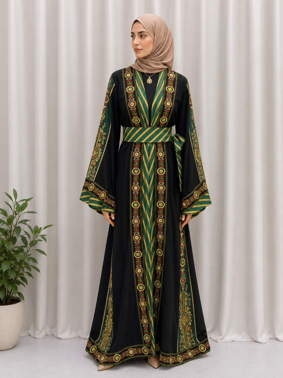 Areej Embroidered Kashmir Open Abaya - Elegance & Versatility