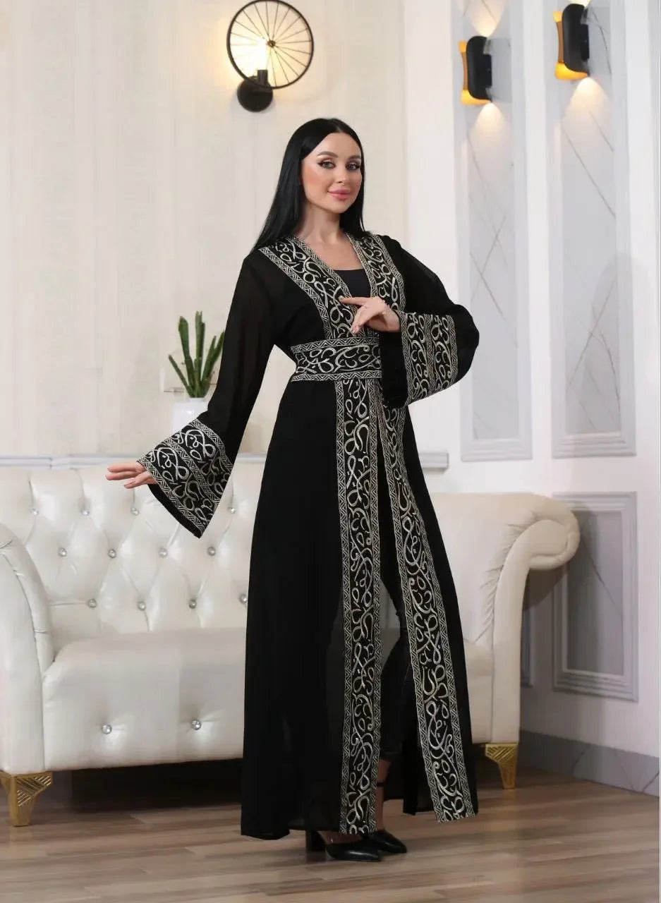Arabic Letter Embroidered Cardigan for Cultural Elegance & Comfort