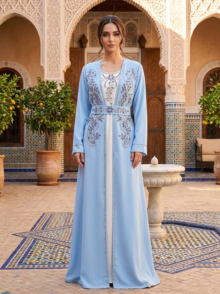 Rhinestone Moroccan Style Abaya: Traditional Elegance with Modern Flair