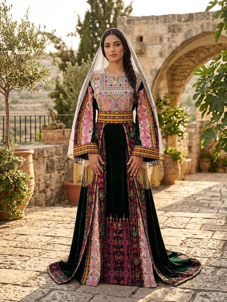 Madina Embroidered Velvet Thoub With Skirt