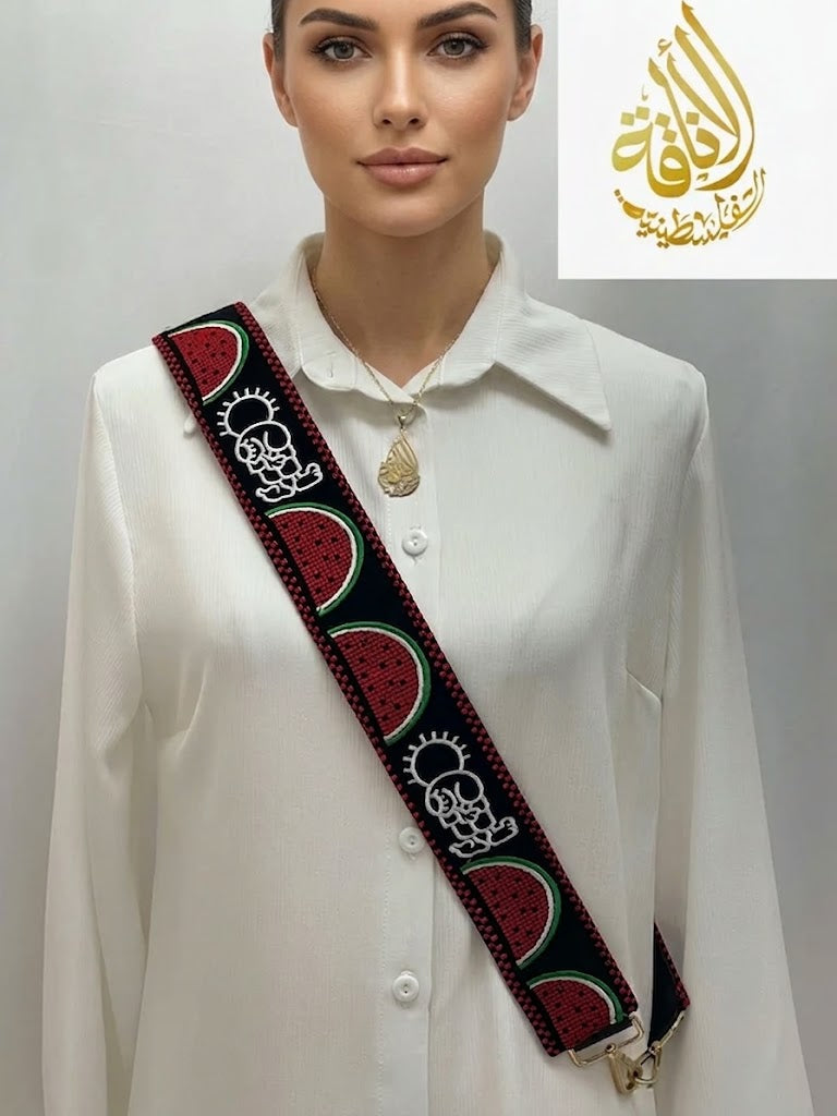 Hanthala Watermelon Palestinian Embroidered Purse Strap