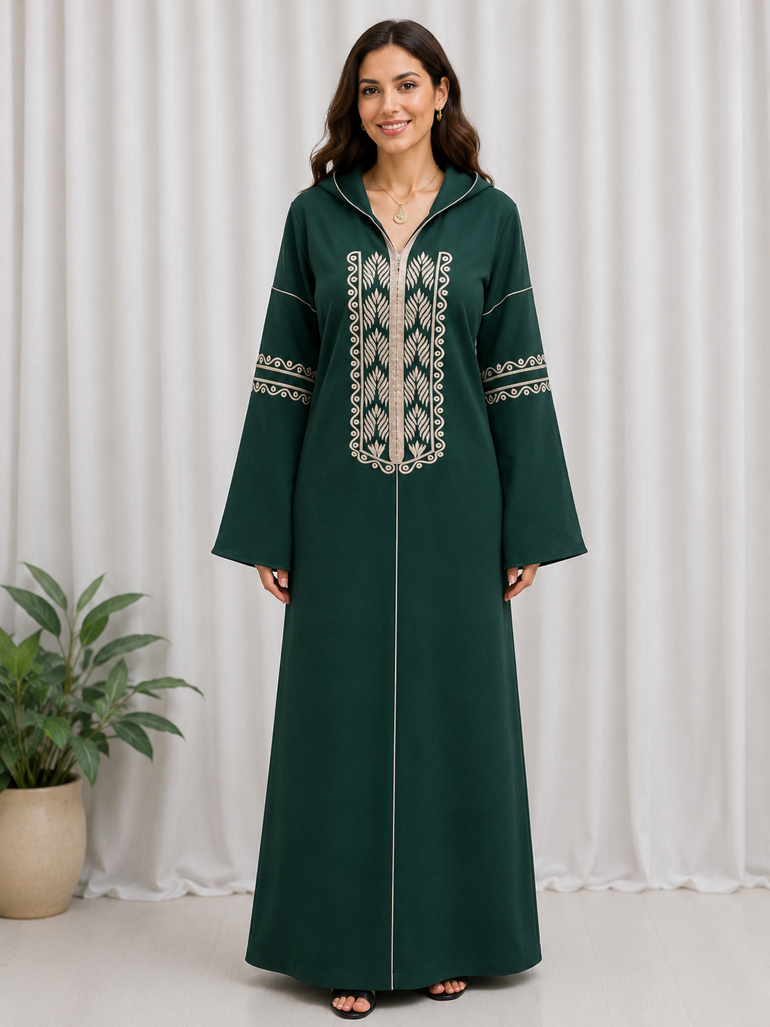 Heritage Suede Embroidered Hooded Abaya