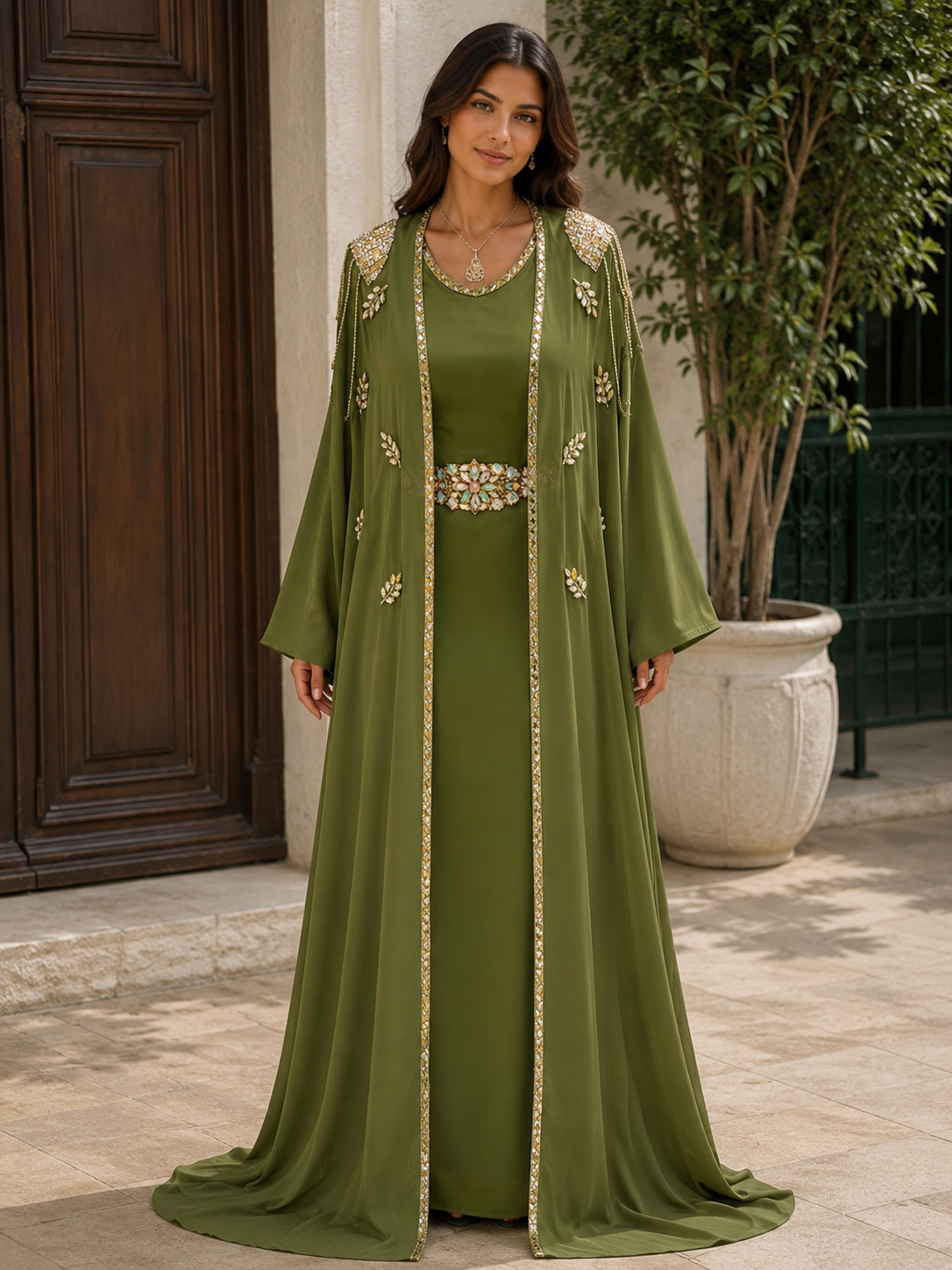 Luxury Open Abaya Set With Modest Fashion and Unique Design