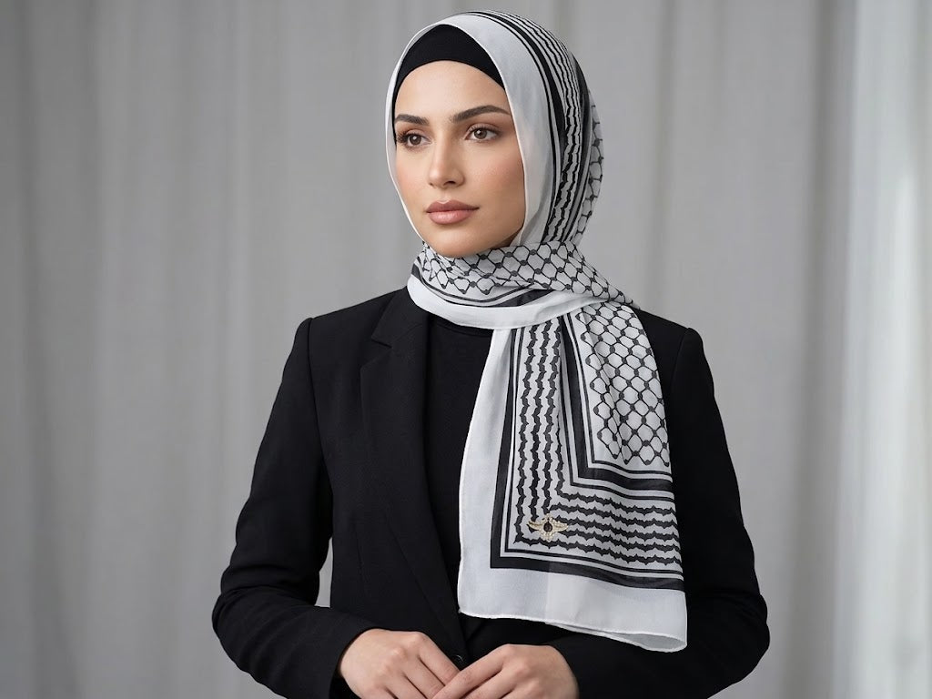 Kuffia Chiffon Hijab The Iconic Black and White Design
