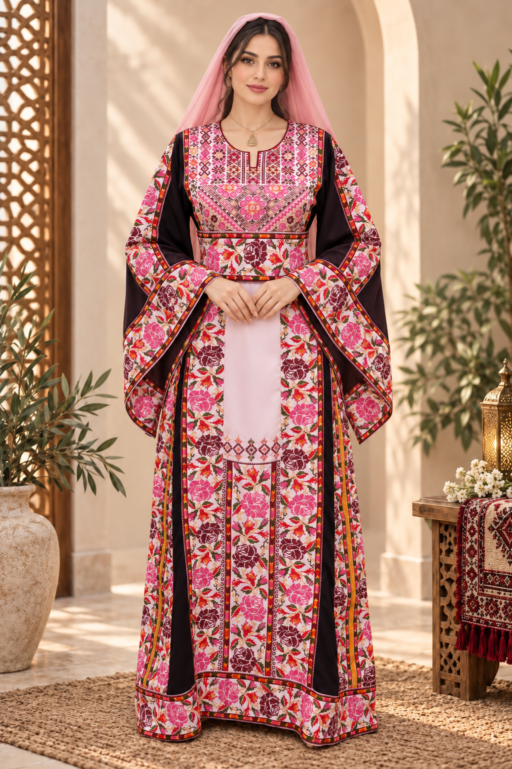 Jouri Pink  Rose Embroidered Thobe