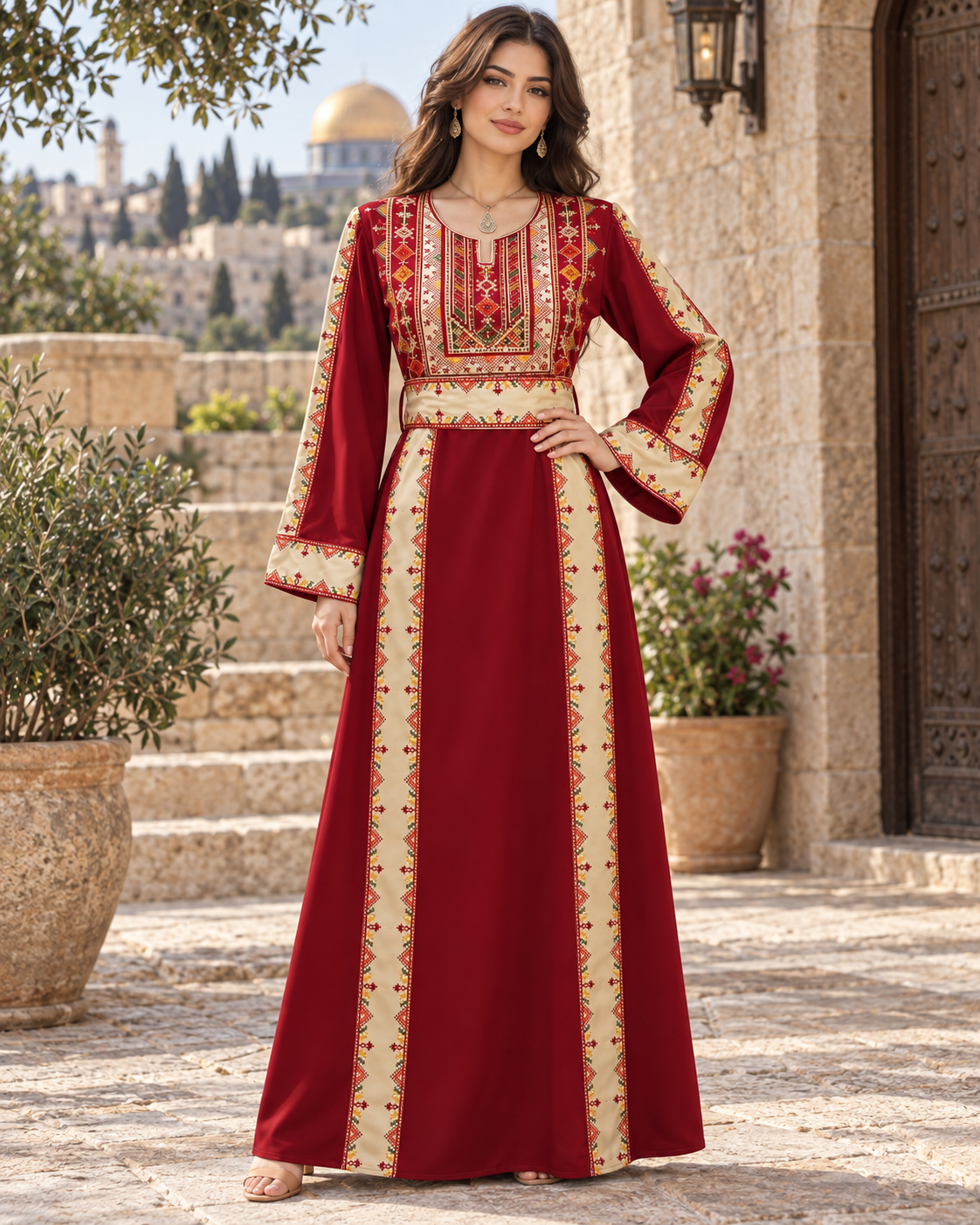 Four-Panel Embroidered Satin Thobe