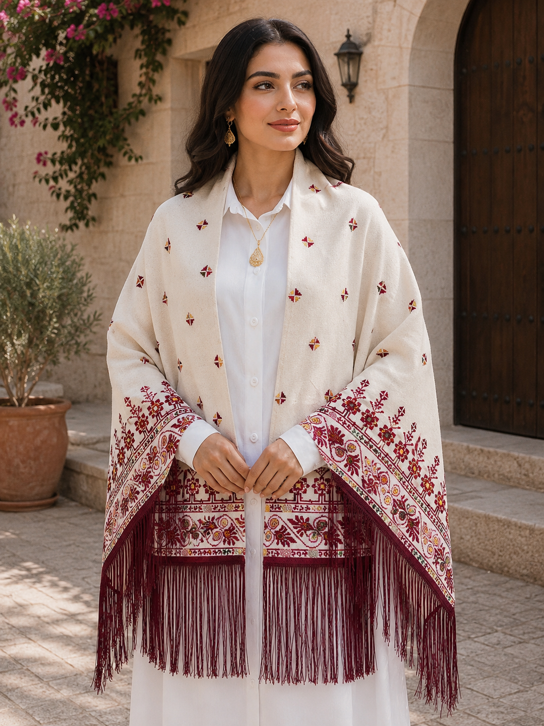 Luxurious Elegance: Embroidered Etamin Shwal