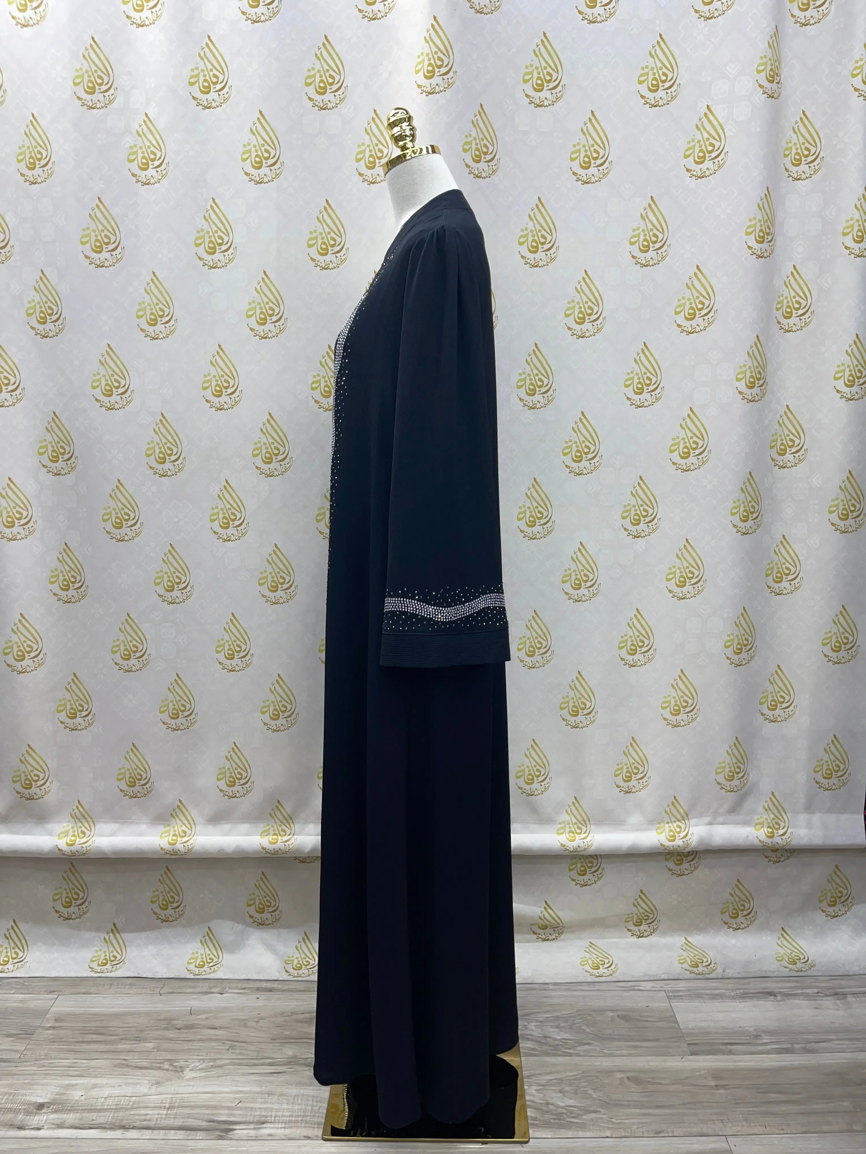 Palestinian Elegance elegant abaya with strass black long sleeve full length design